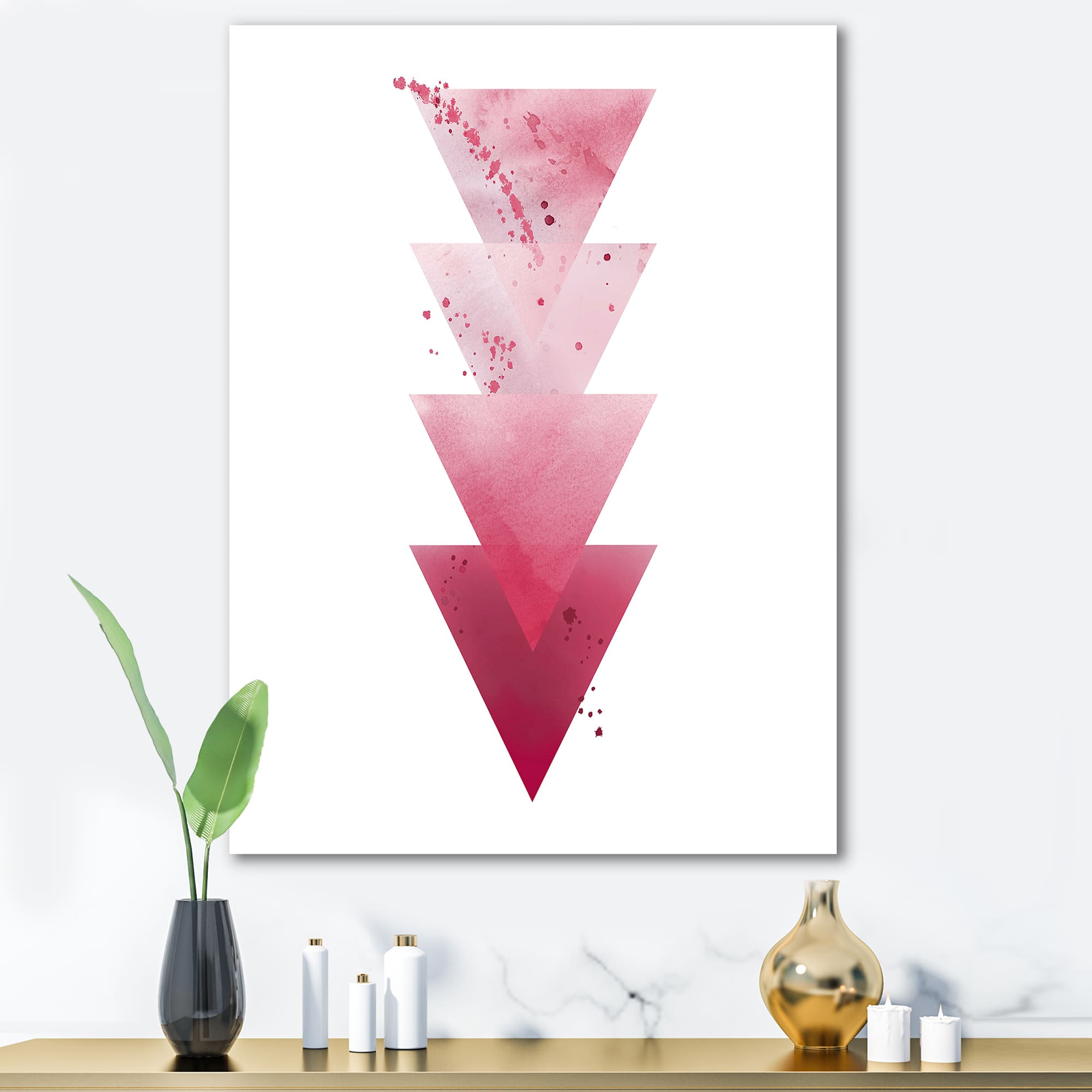 Designart - Red Triangles Abstract Geometric Art Composition - Modern Canvas Wall Art Print