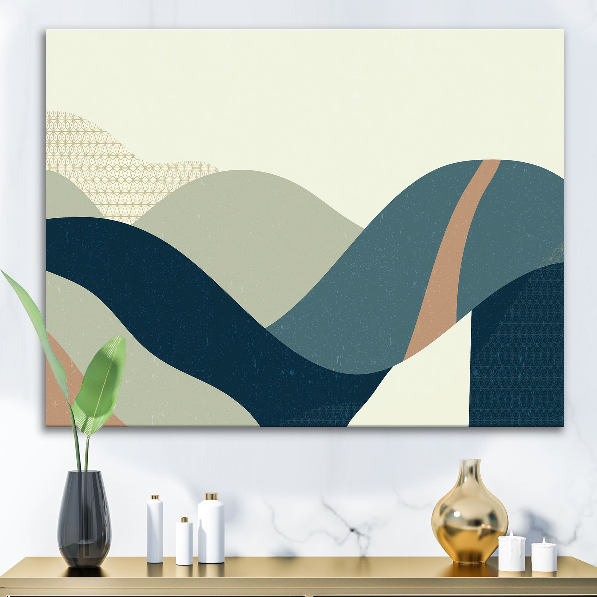 Designart - Abstract Geometric Landscape With Hills - Modern Canvas Wall Art Print