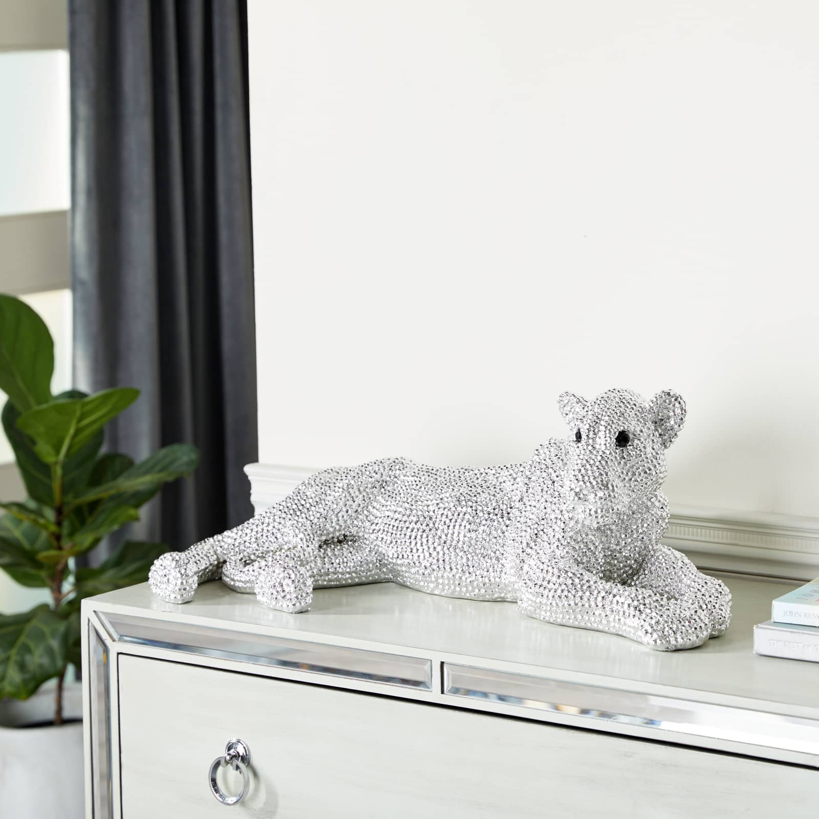 9" White Polystone Leopard Glam Sculpture