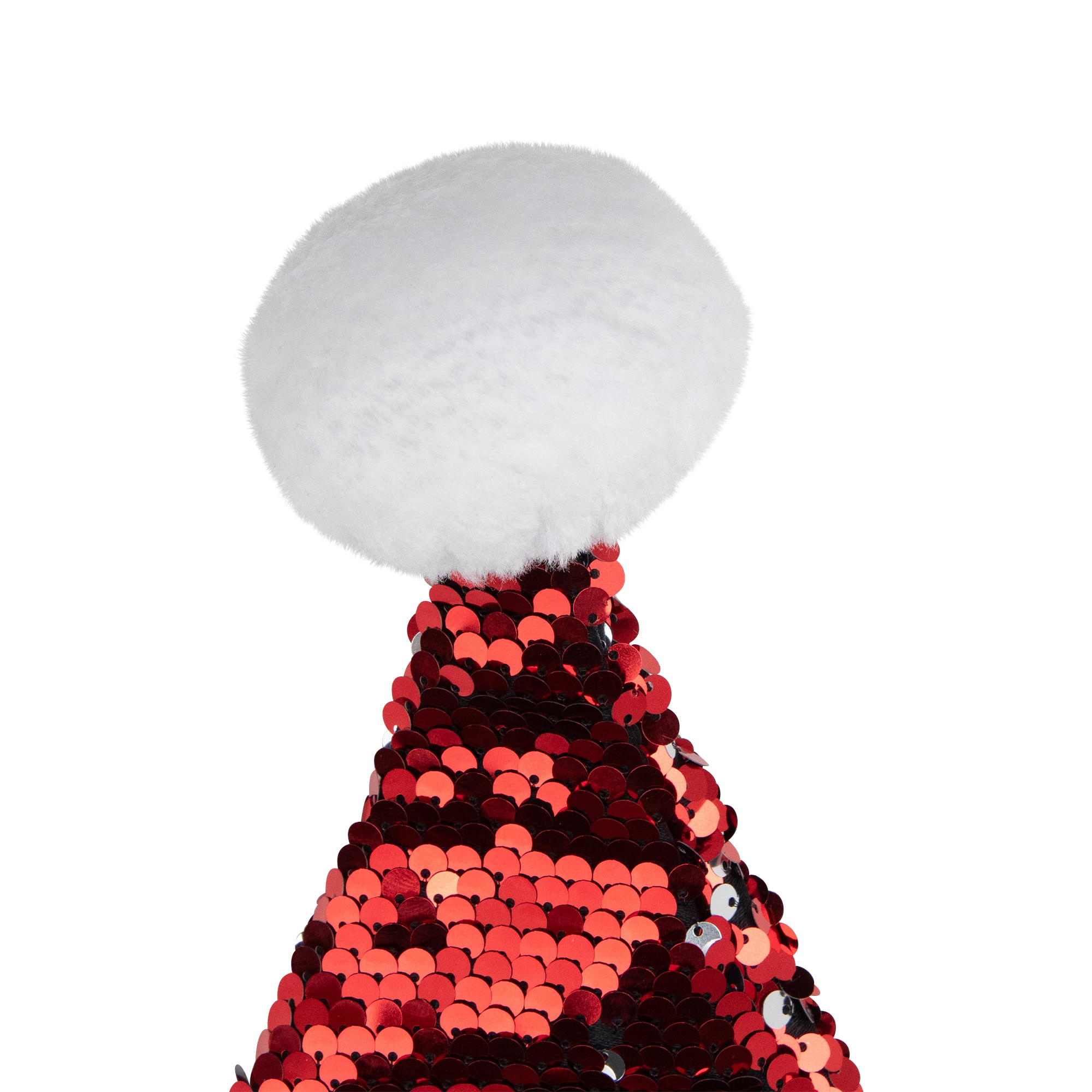 15" Red & Silver Reversible Sequined with Faux Fur Cuff Santa Hat
