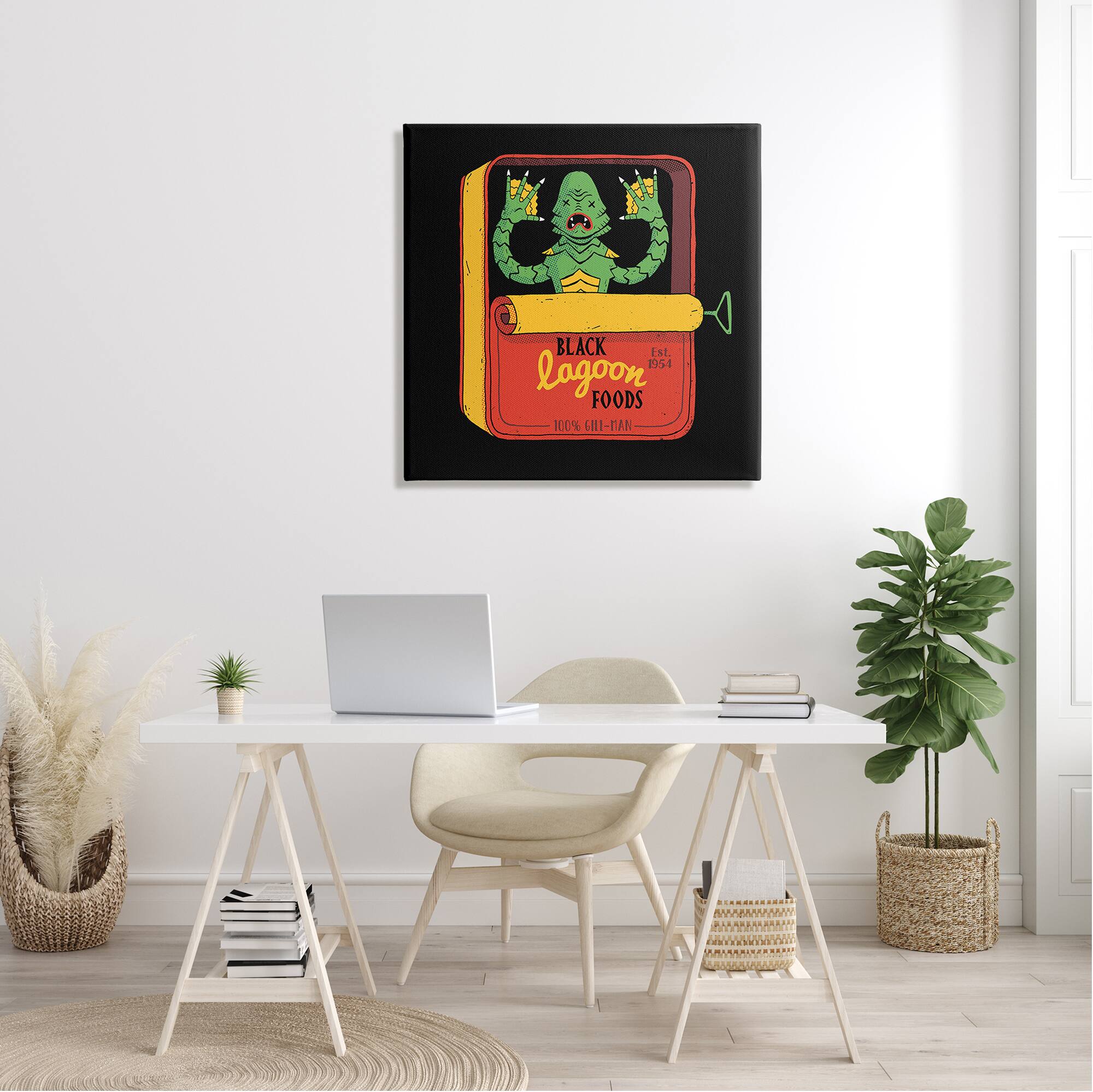 Stupell Industries Black Lagoon Creature Novelty Tuna Can Design Canvas Wall Art