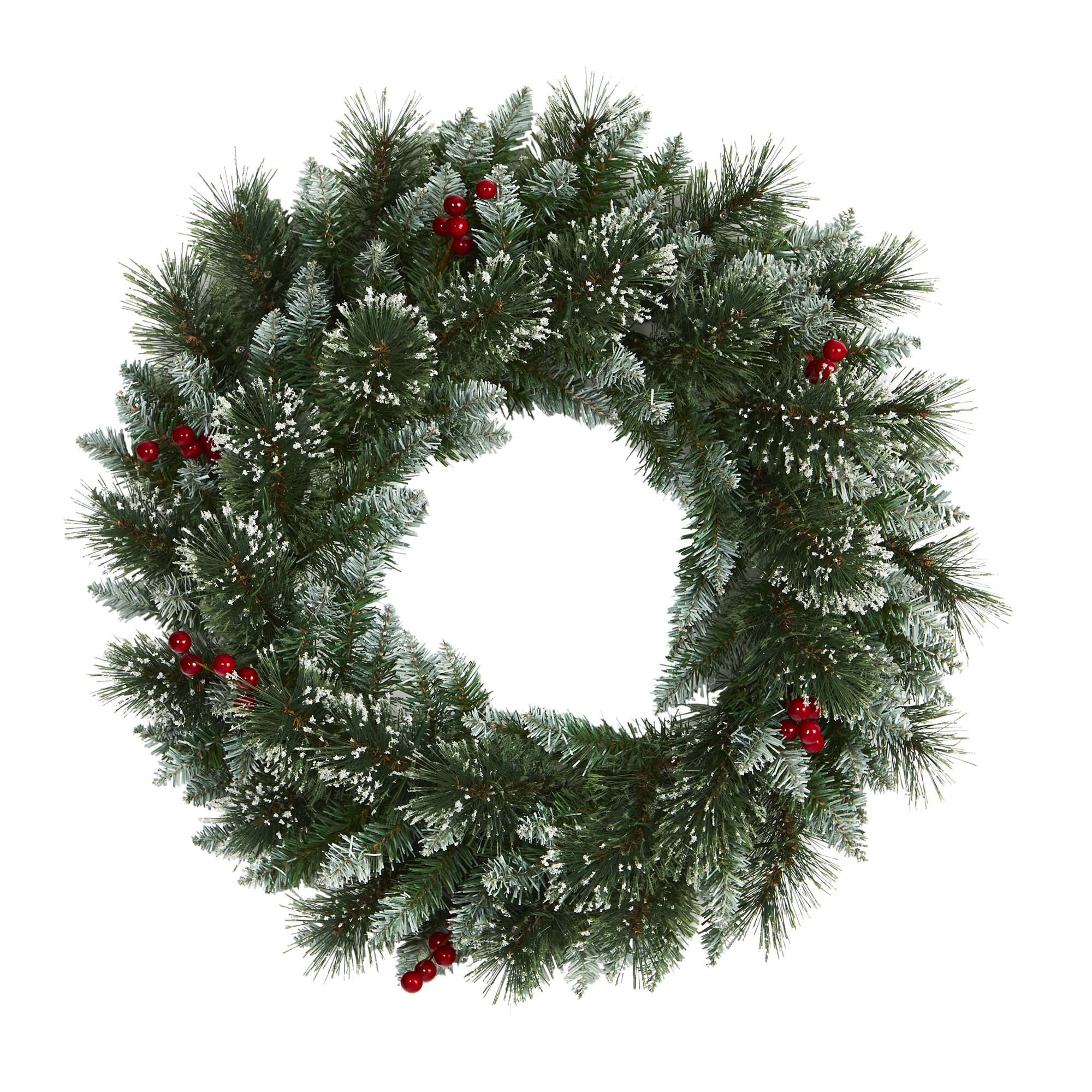 24" LED Frosted Swiss Pine & Berry Artificial Wreath
