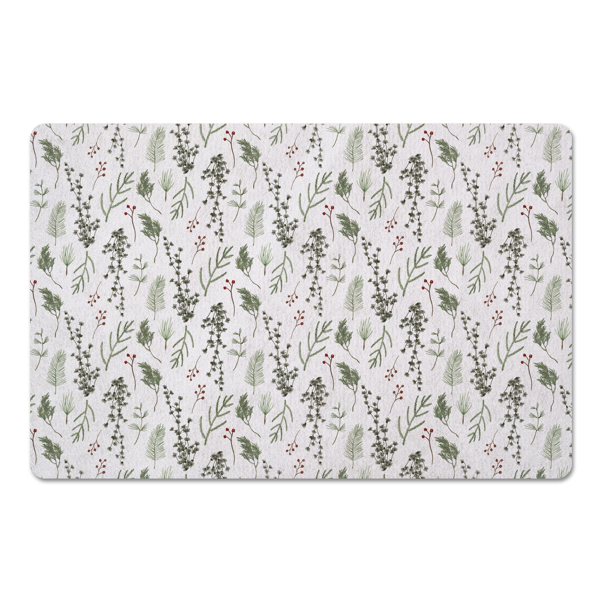 Pine Greenery on White Floor Mat