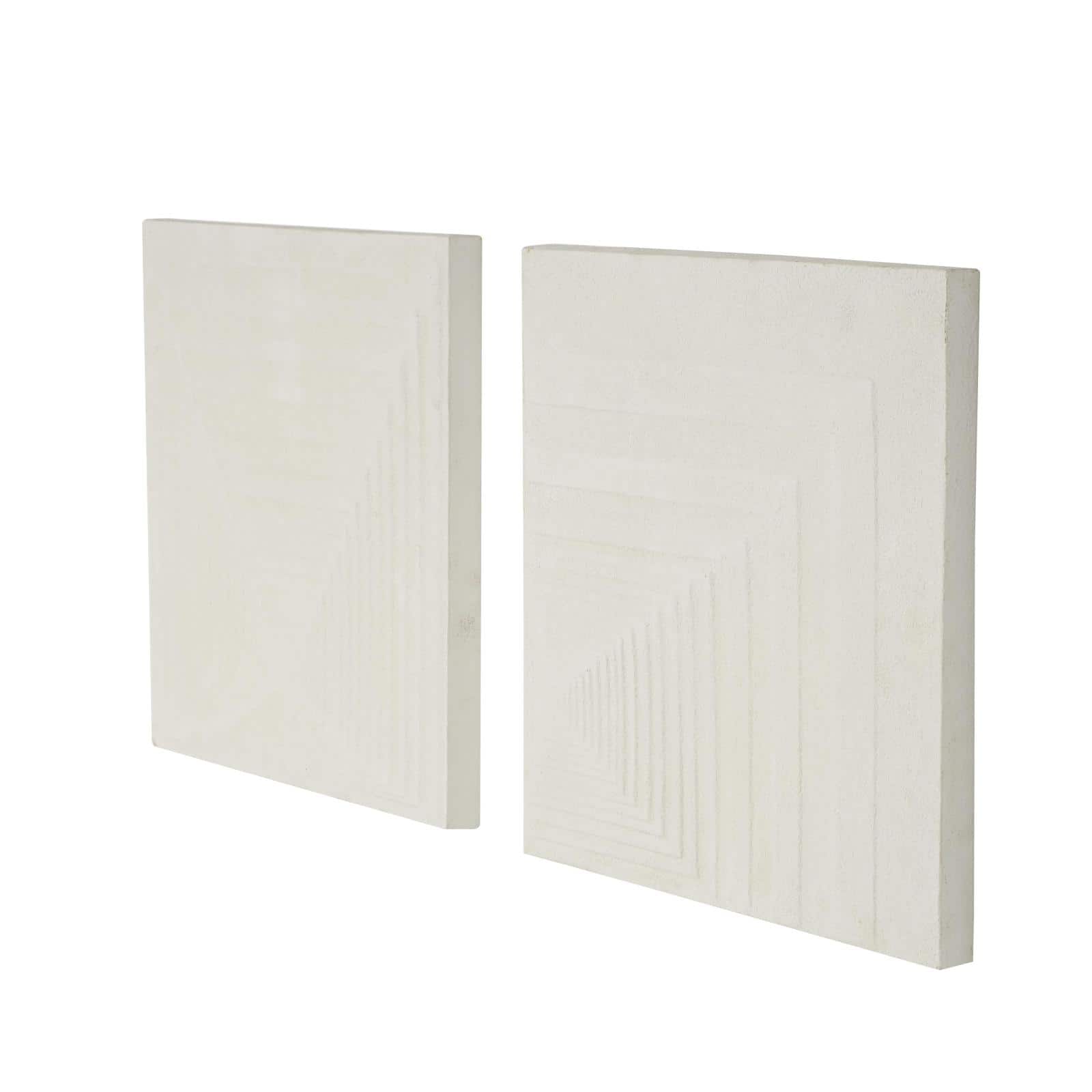 18.3" x 18.3" Cream Metal Geometric Layered Square Cube Wall Décor with Sandstone Texture Set