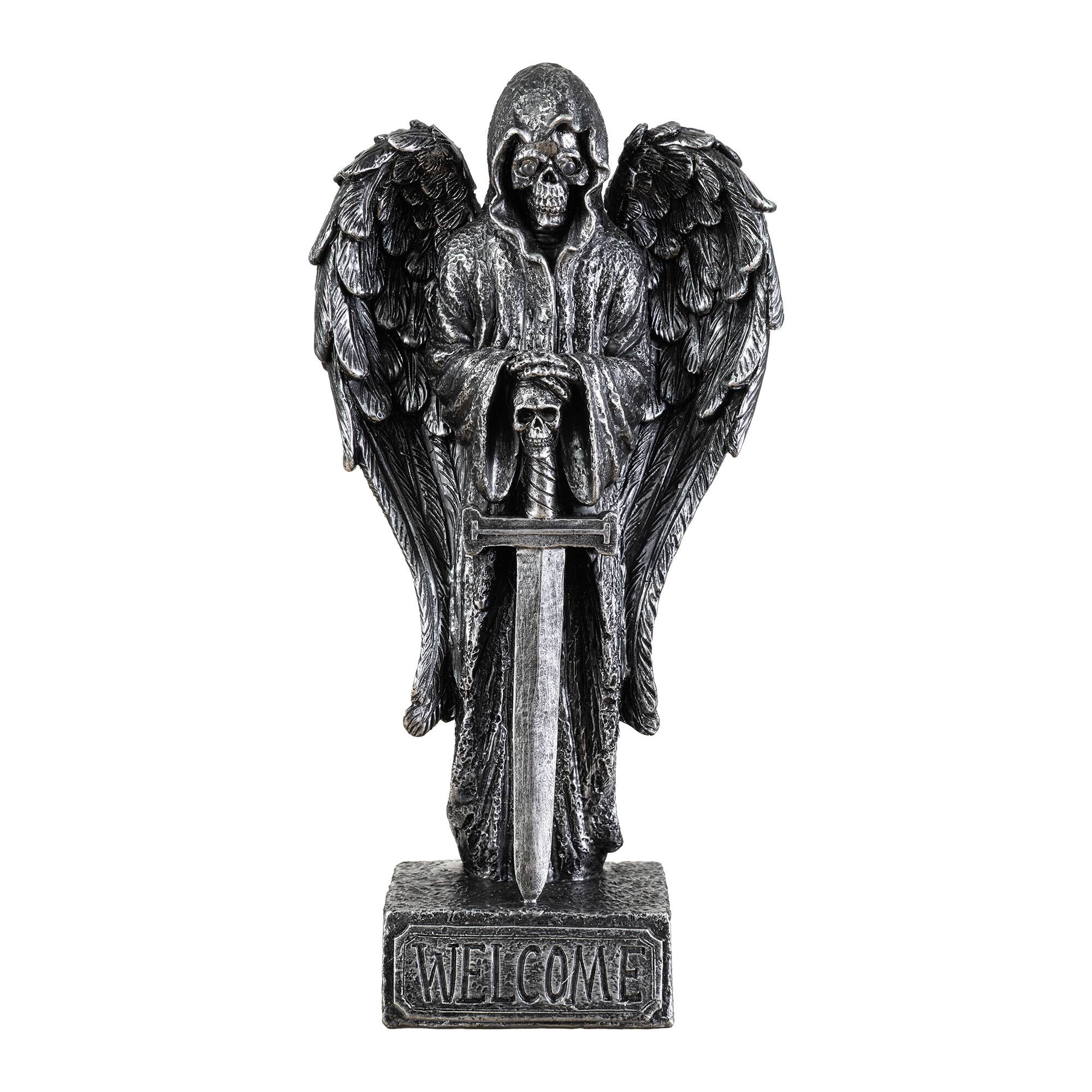 Glitzhome® 12" Halloween Lighted Resin Grim Reaper Table Decor with Timer