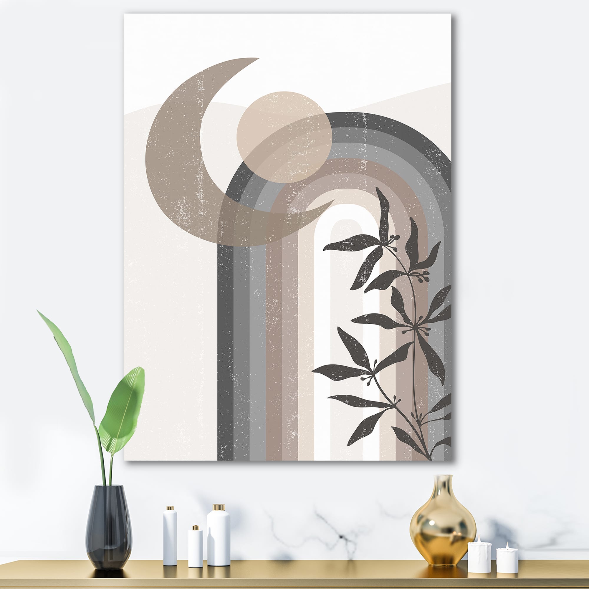 Designart - Abstract Sun and Moon In Gray and Blue