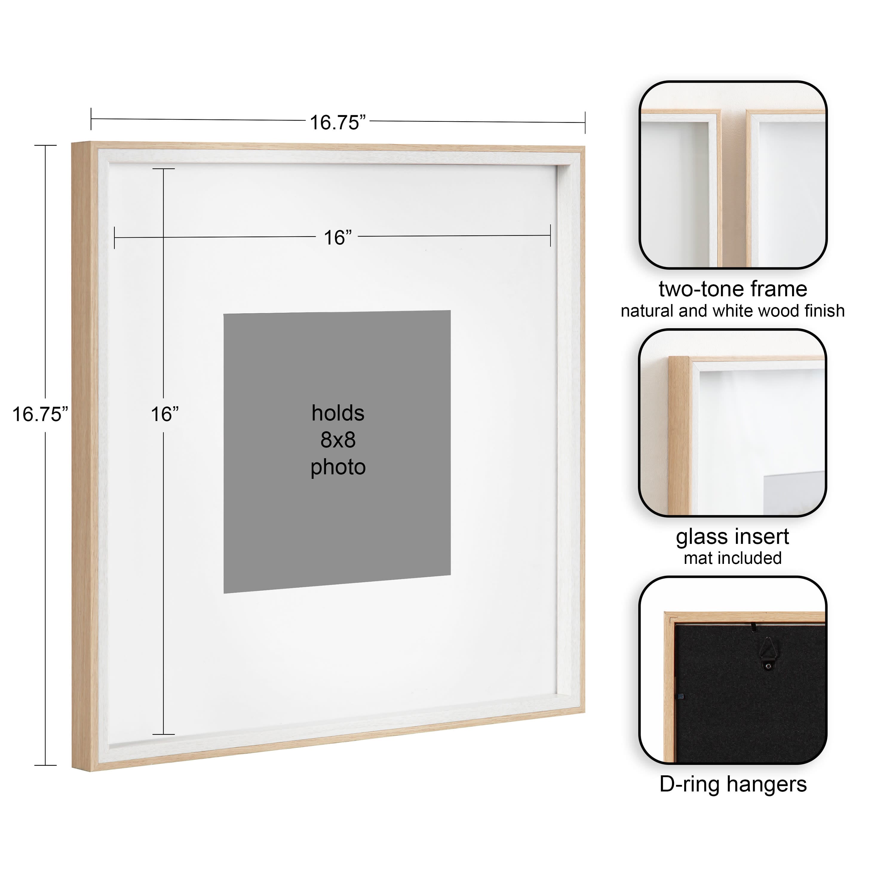 Kate and Laurel Gibson 16" x 16" Photo Frames 8" x 8" with Mat