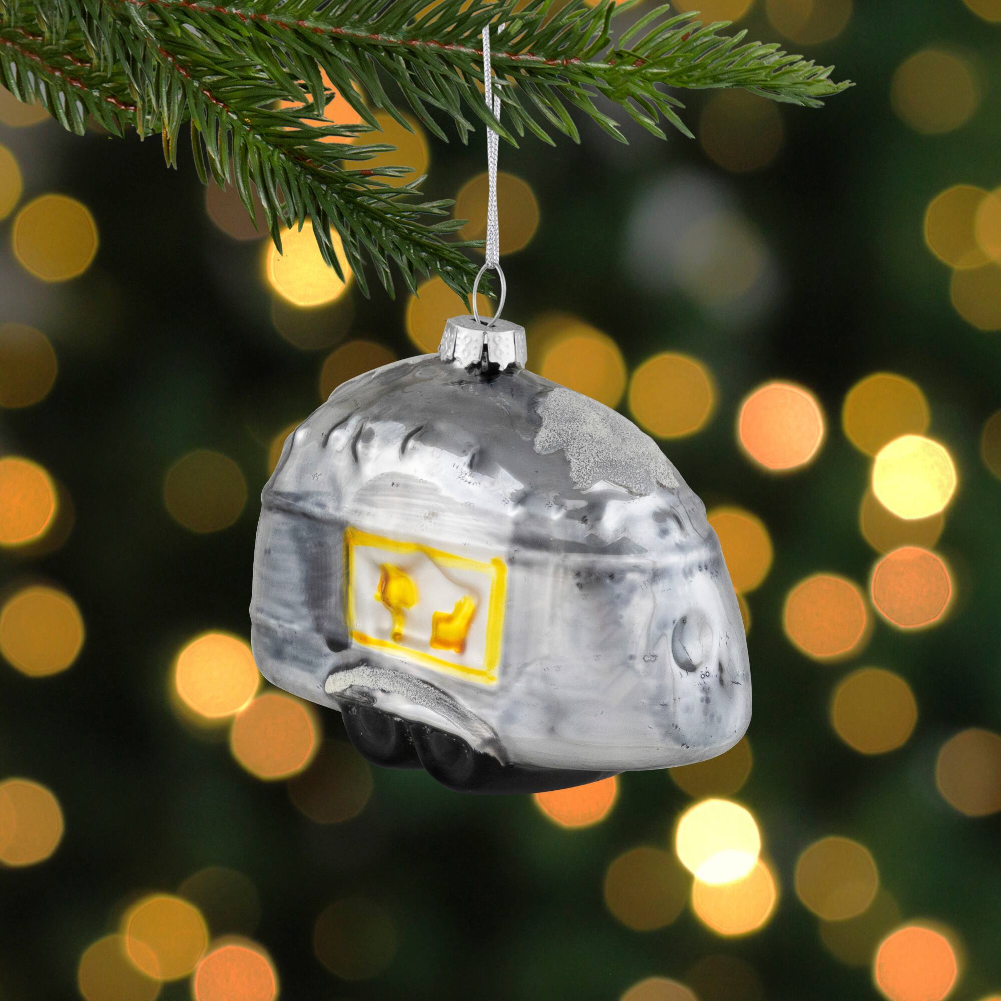 Teardrop Camper Glass Christmas Ornament - 4.25" - Silver