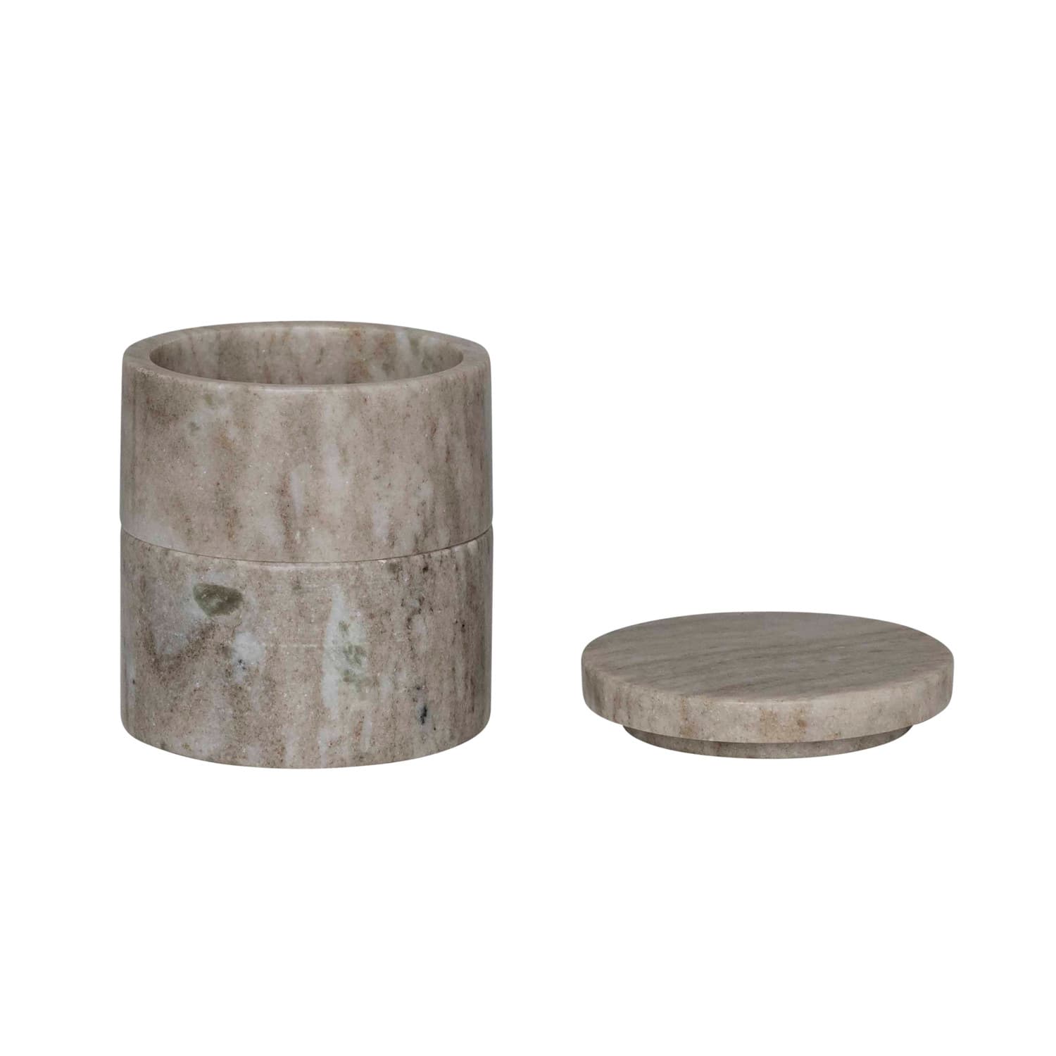 Hello Honey® 3.75" Beige Round Marble Stackable Pinch Pots with Lid