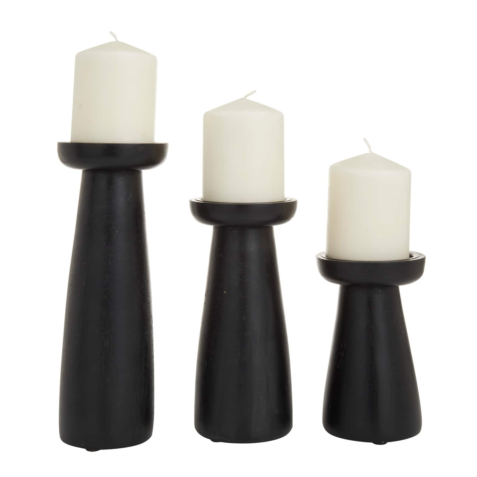 Black Wood Modern Candle holder 10",6",8"
