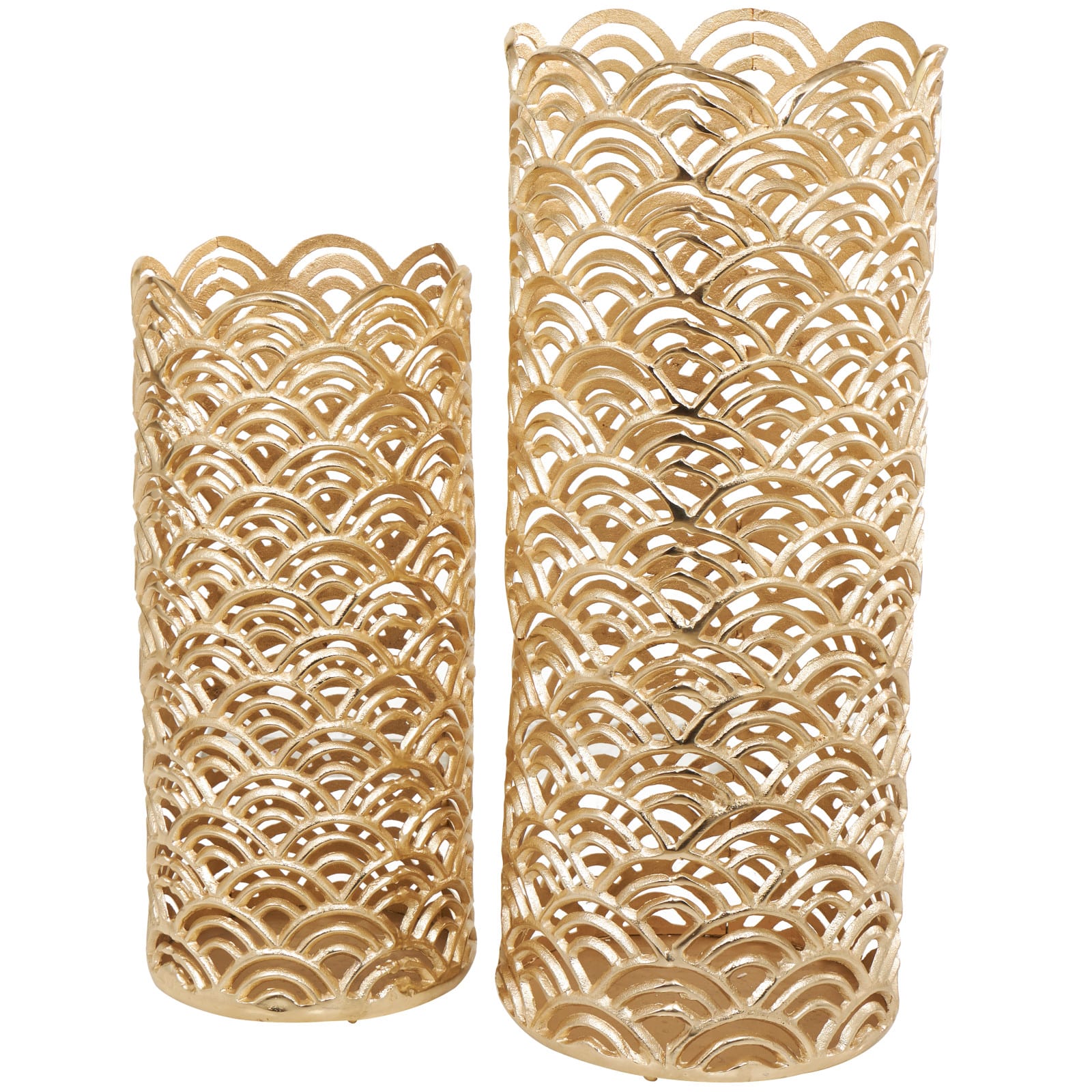 Gold Aluminum Art Deco Arch Vase Set