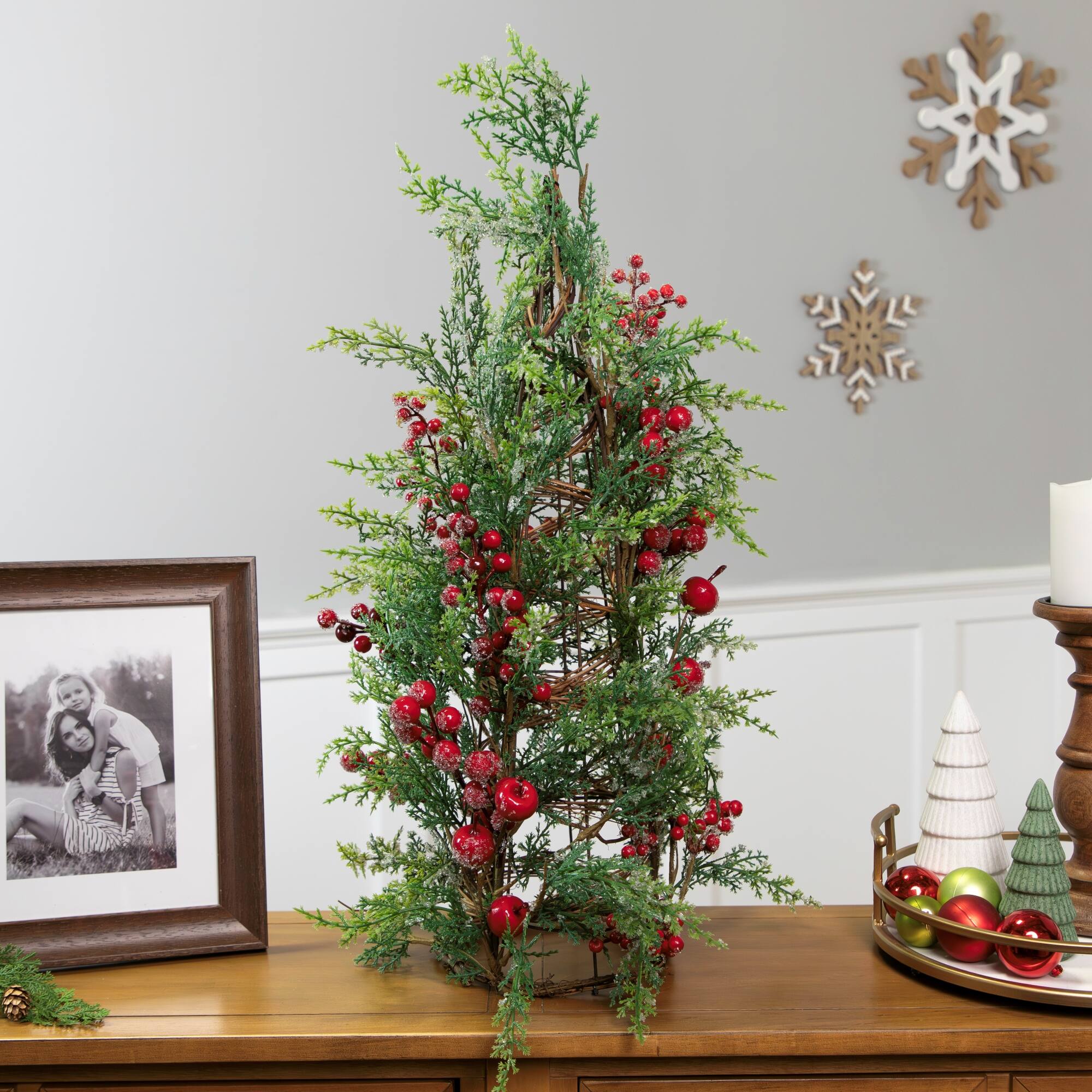 27" Icy Pine & Red Berry Cone Artificial Christmas Tree