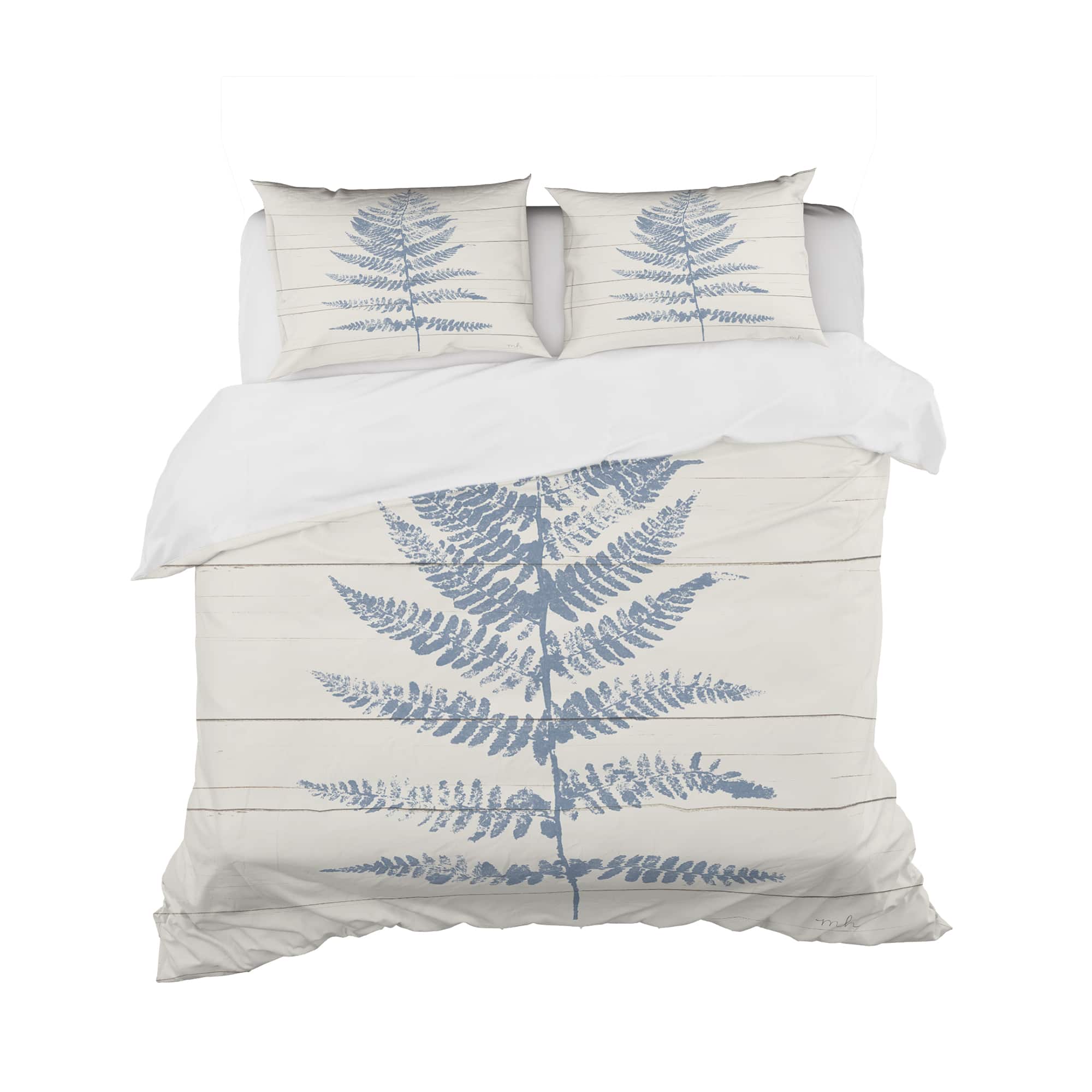 Designart 'Blue Fern Print on wood II' Cottage Bedding Set