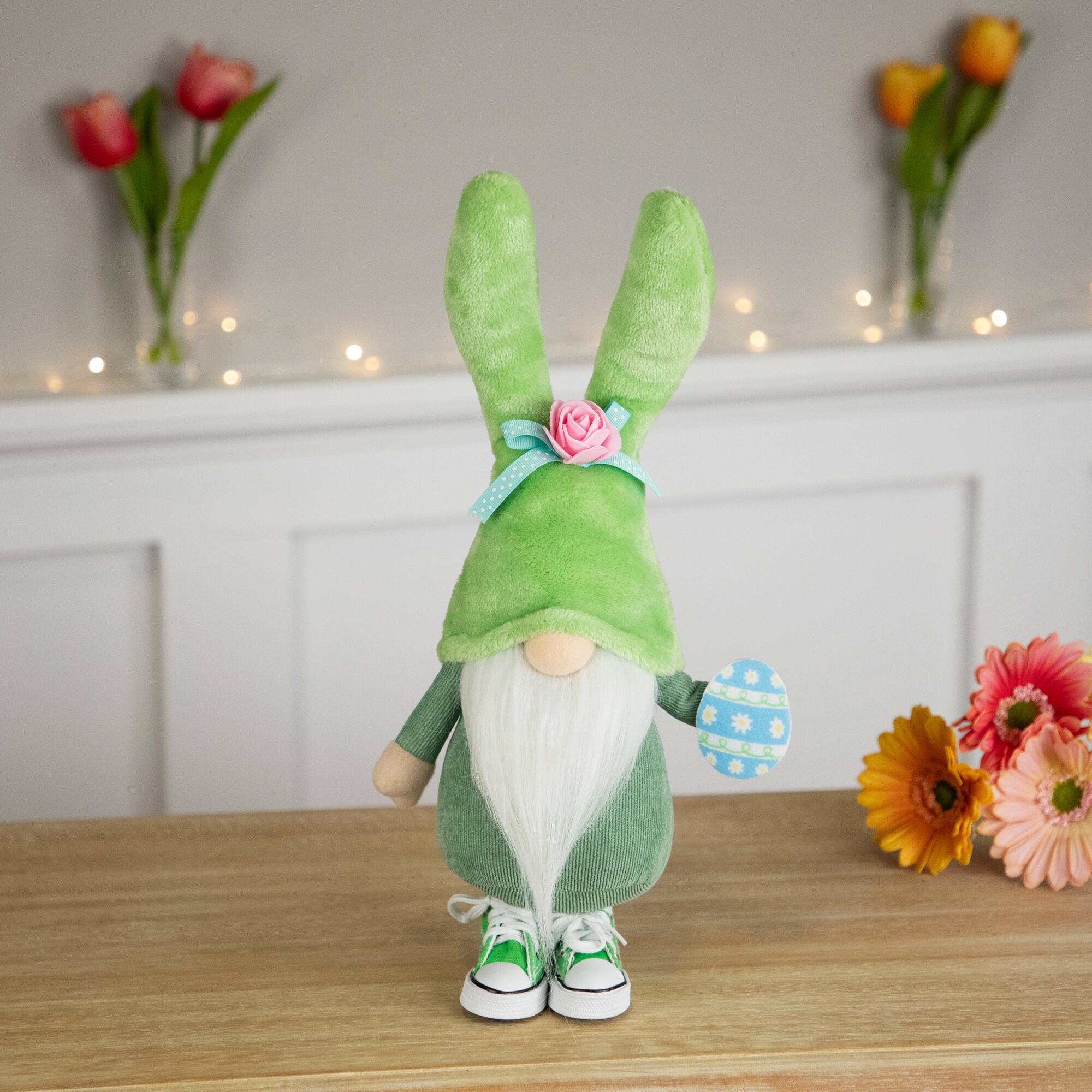 15" Green Gnome with Bunny Ears Easter Figure
