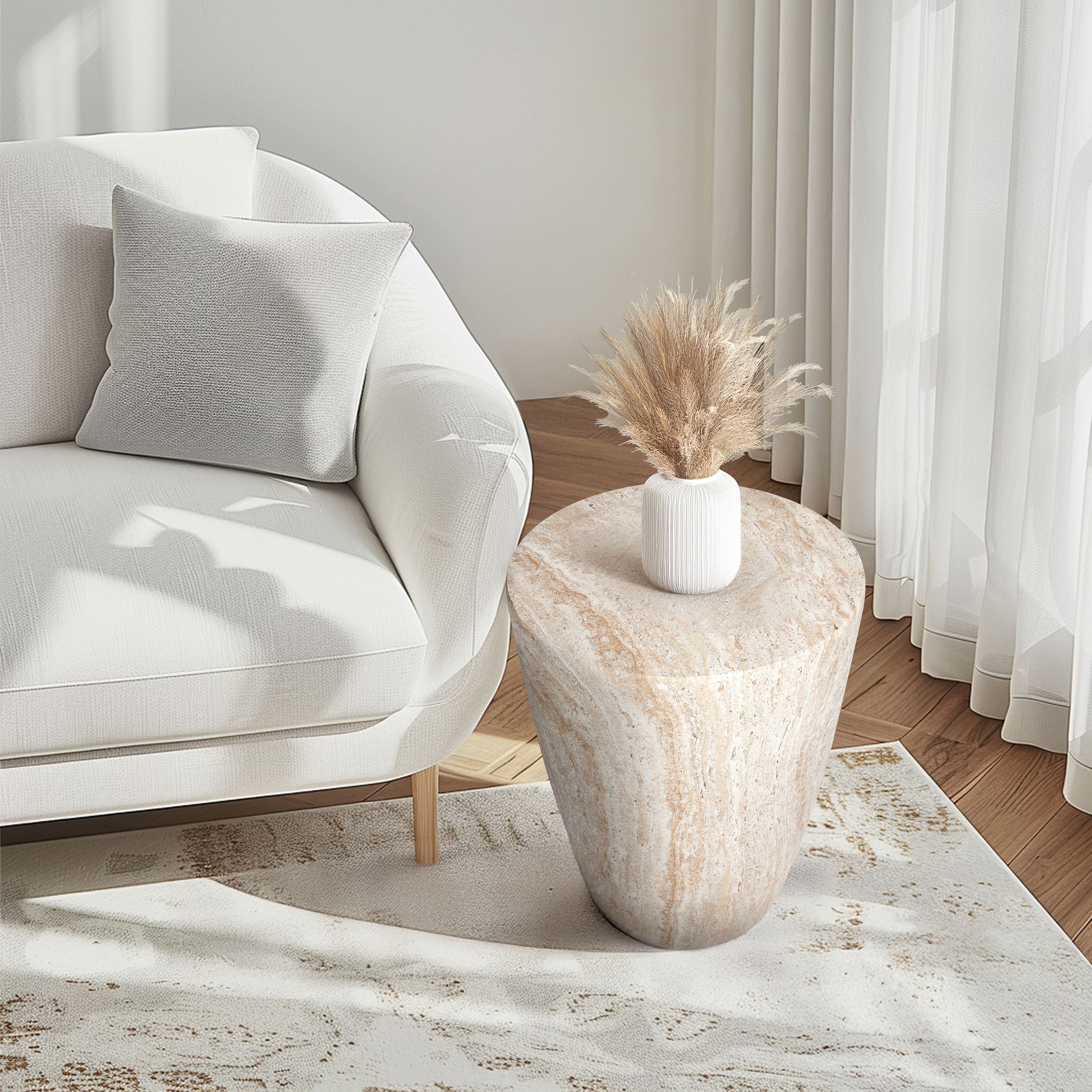 Empire Art Direct 18" Tapered Travertine Stone Finish MGO Side Accent Table