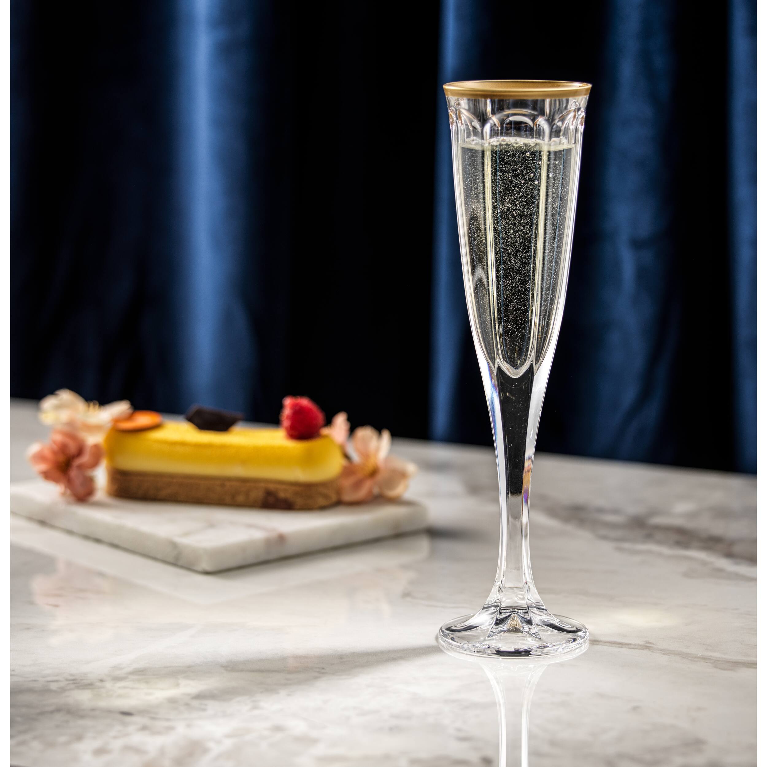 JoyJolt® 4.3oz. Gold Rimmed Windsor Crystal Champagne Flutes, 2ct.