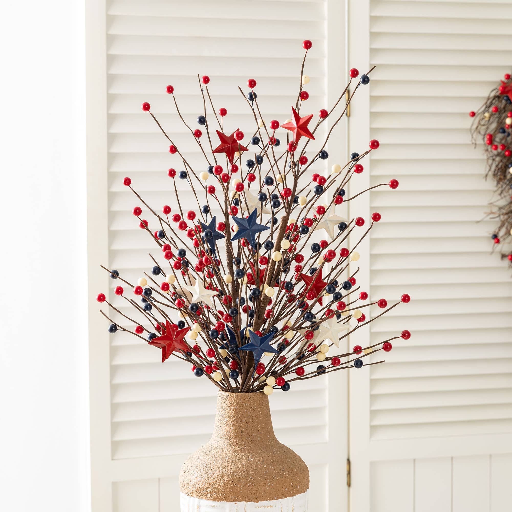 Glitzhome® 28" Set of 2 Patriotic Americana Stars and Berry Garden Picks