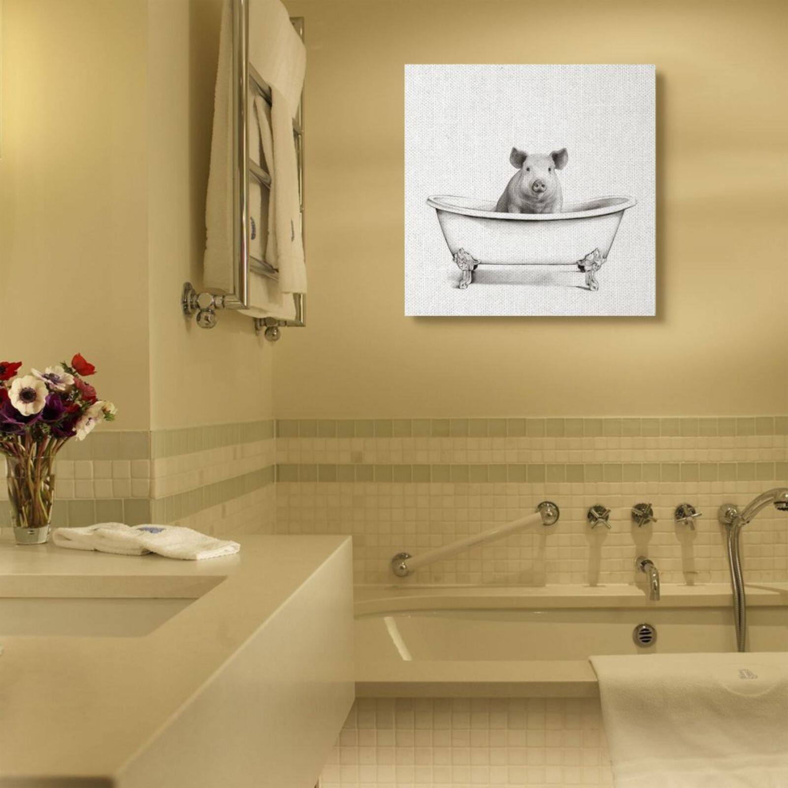 Stupell Industries Hog in Bath Tub Canvas Wall Art