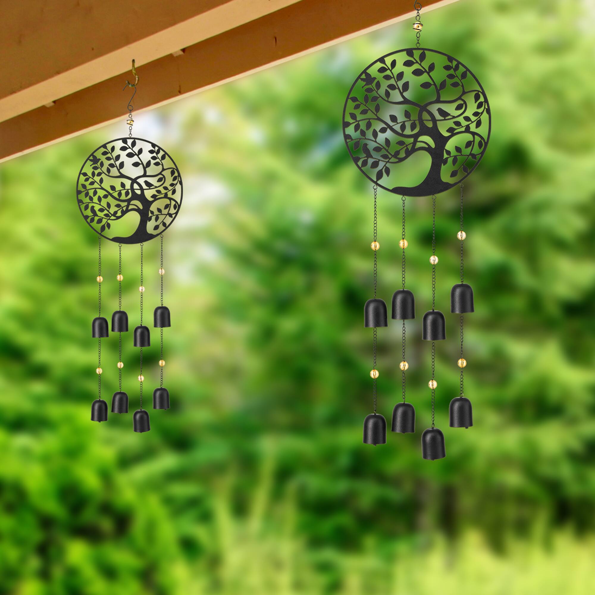 Glitzhome® Matte Black Metal Tree of Life Windchime with Bells