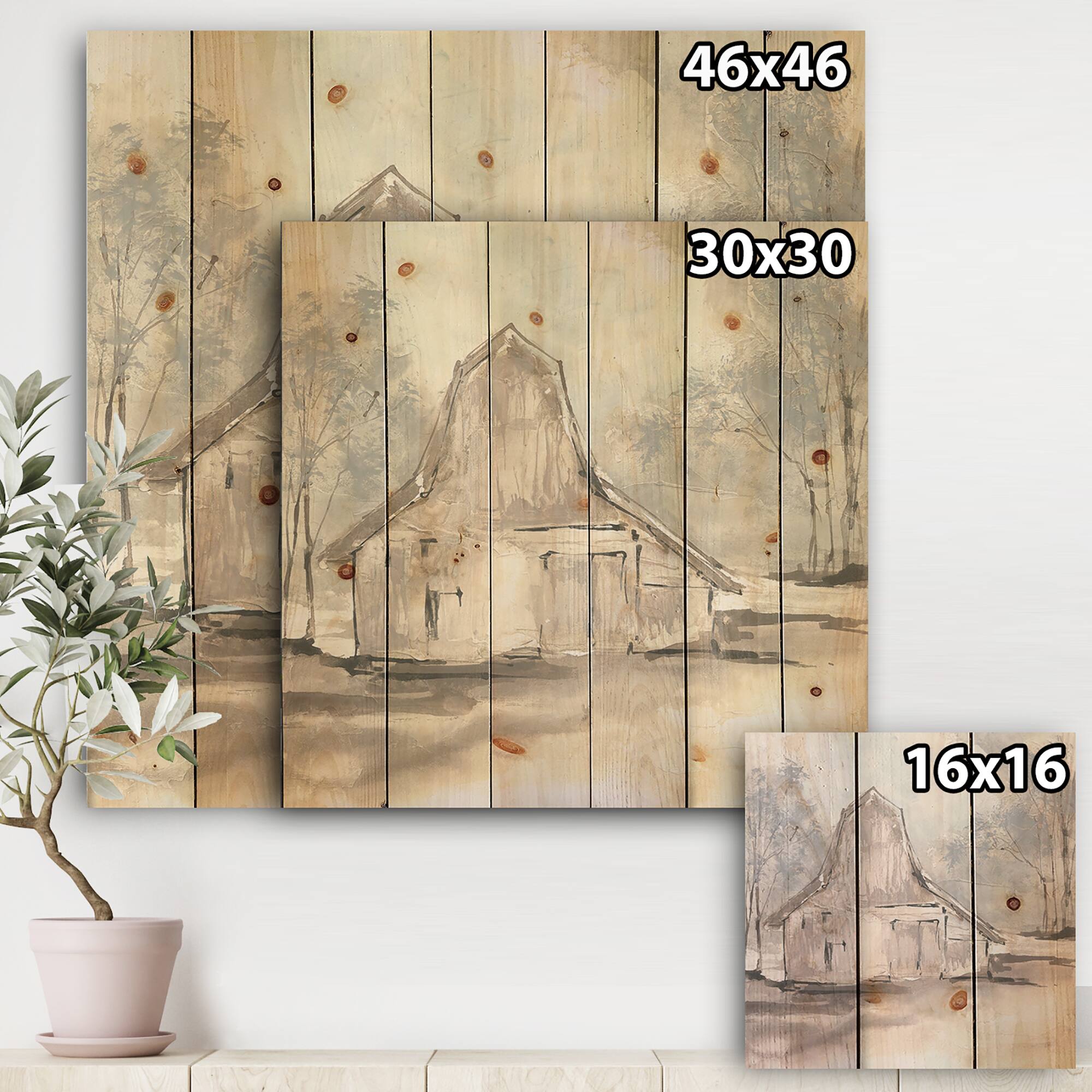 Designart - Farmhouse Barn Grey VI - Modern Farmhouse Print on Natural Pine Wood