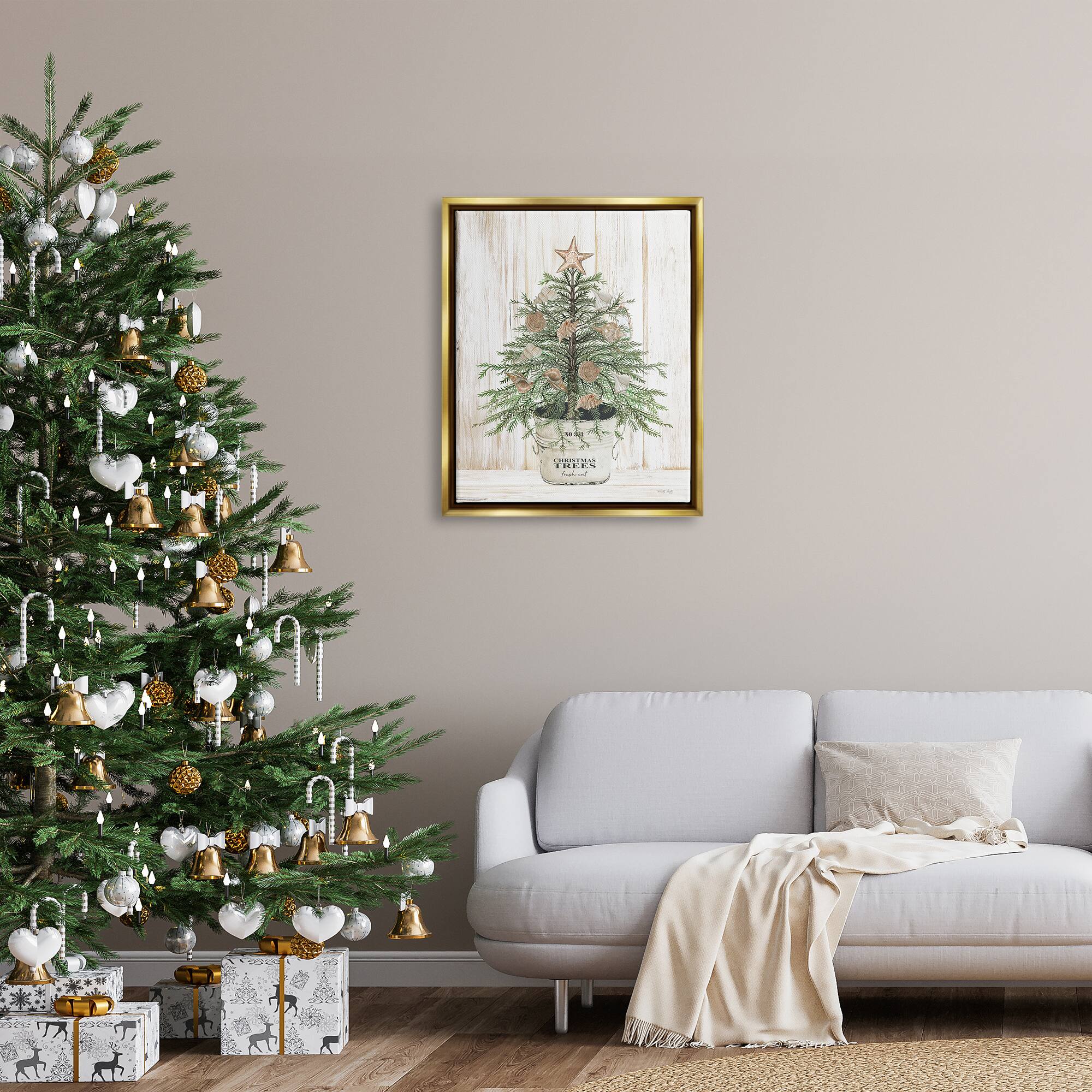 Stupell Industries Rustic Seashell Christmas Tree Framed Floater Canvas Wall Art