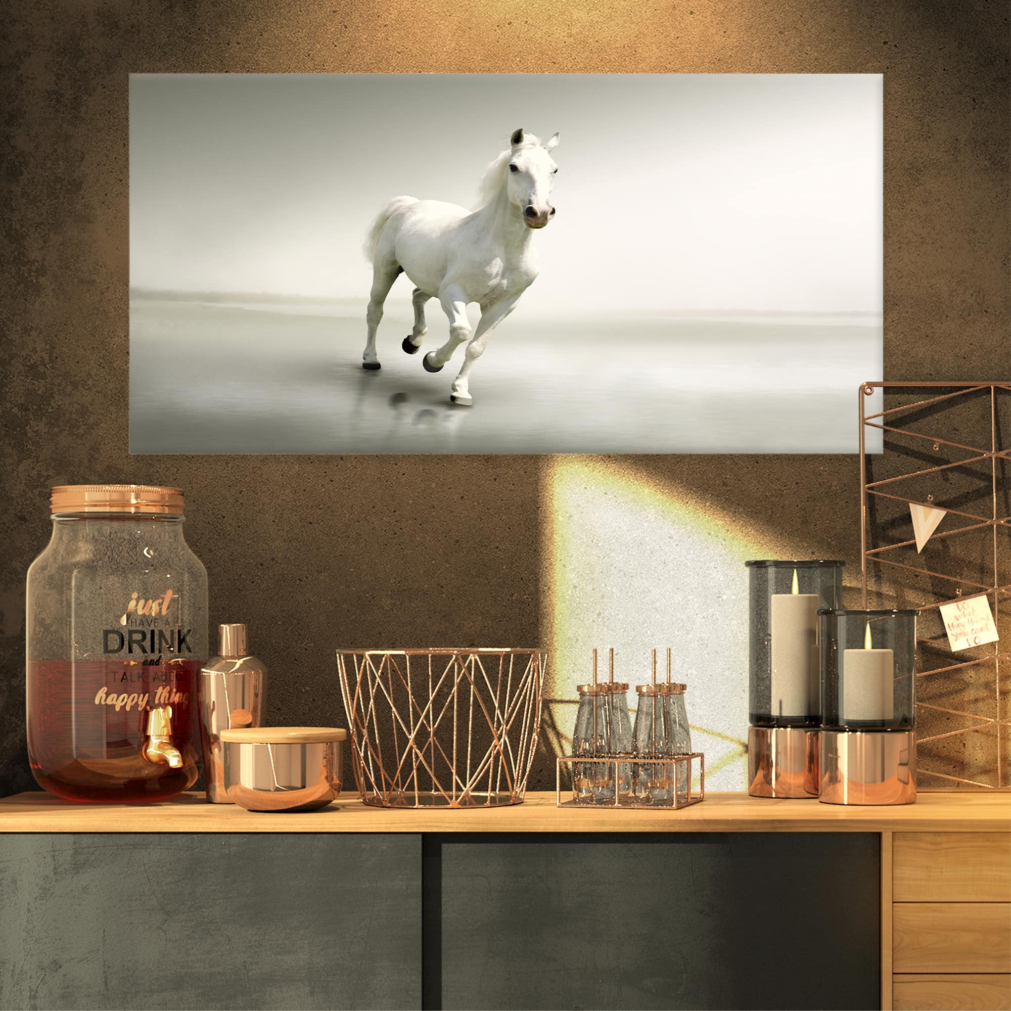Designart - Beautiful White Horse Running - Animal Canvas Art Print