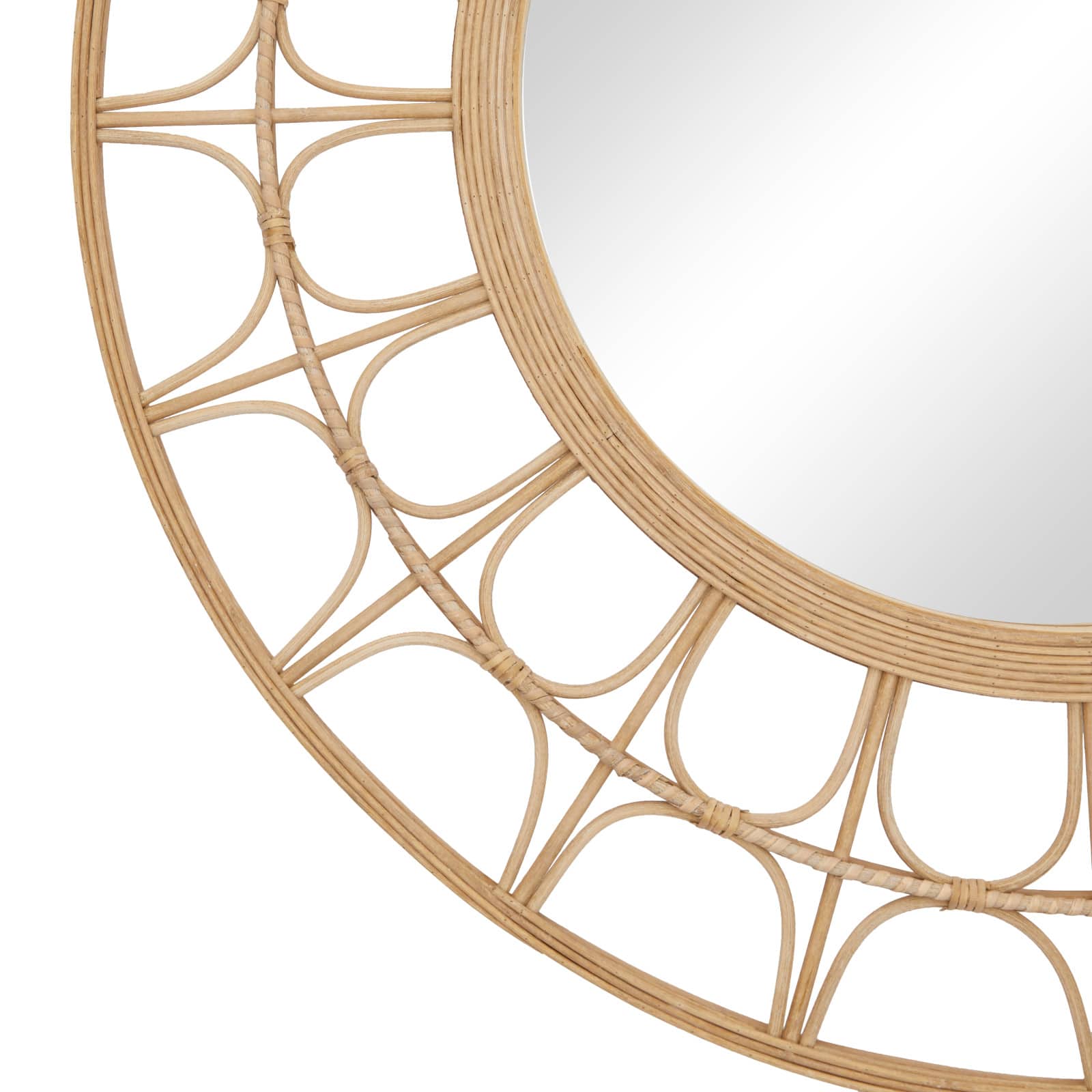 Brown Bamboo Bohemian Wall Mirror, 35" x 1" x 35"