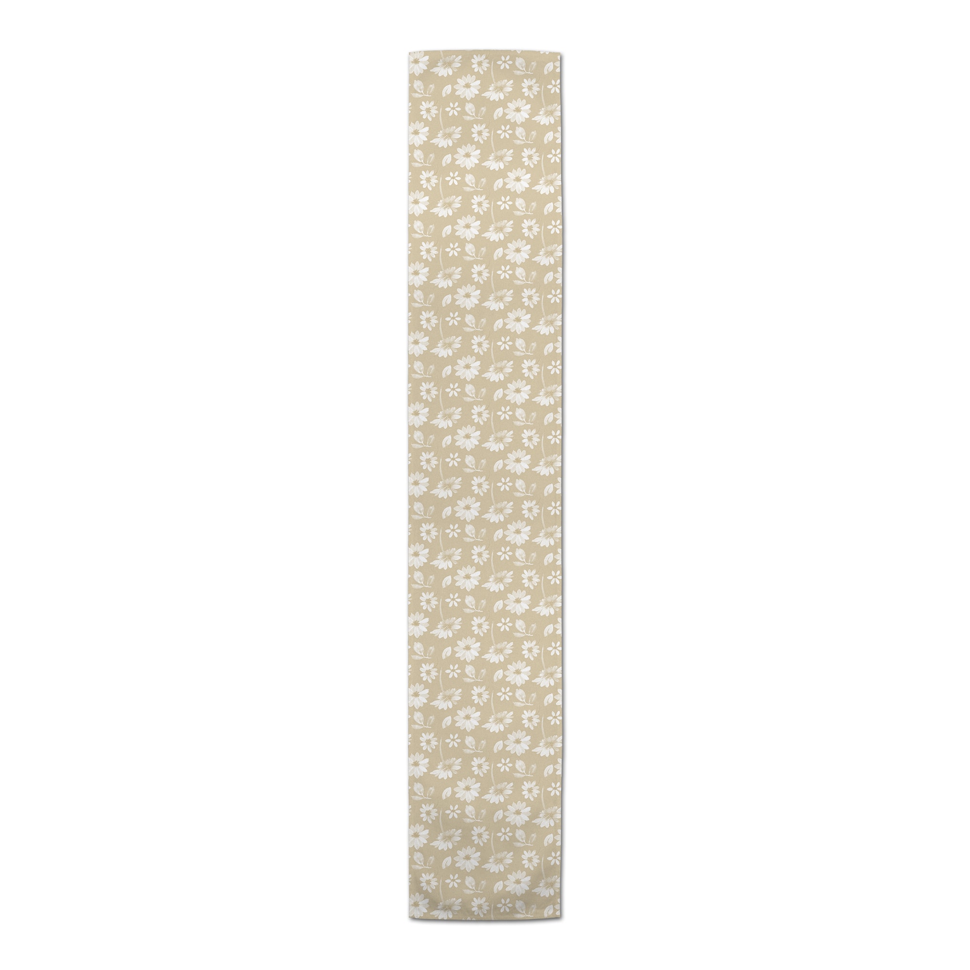 7.5ft. Tan & White Florals Cotton Twill Table Runner