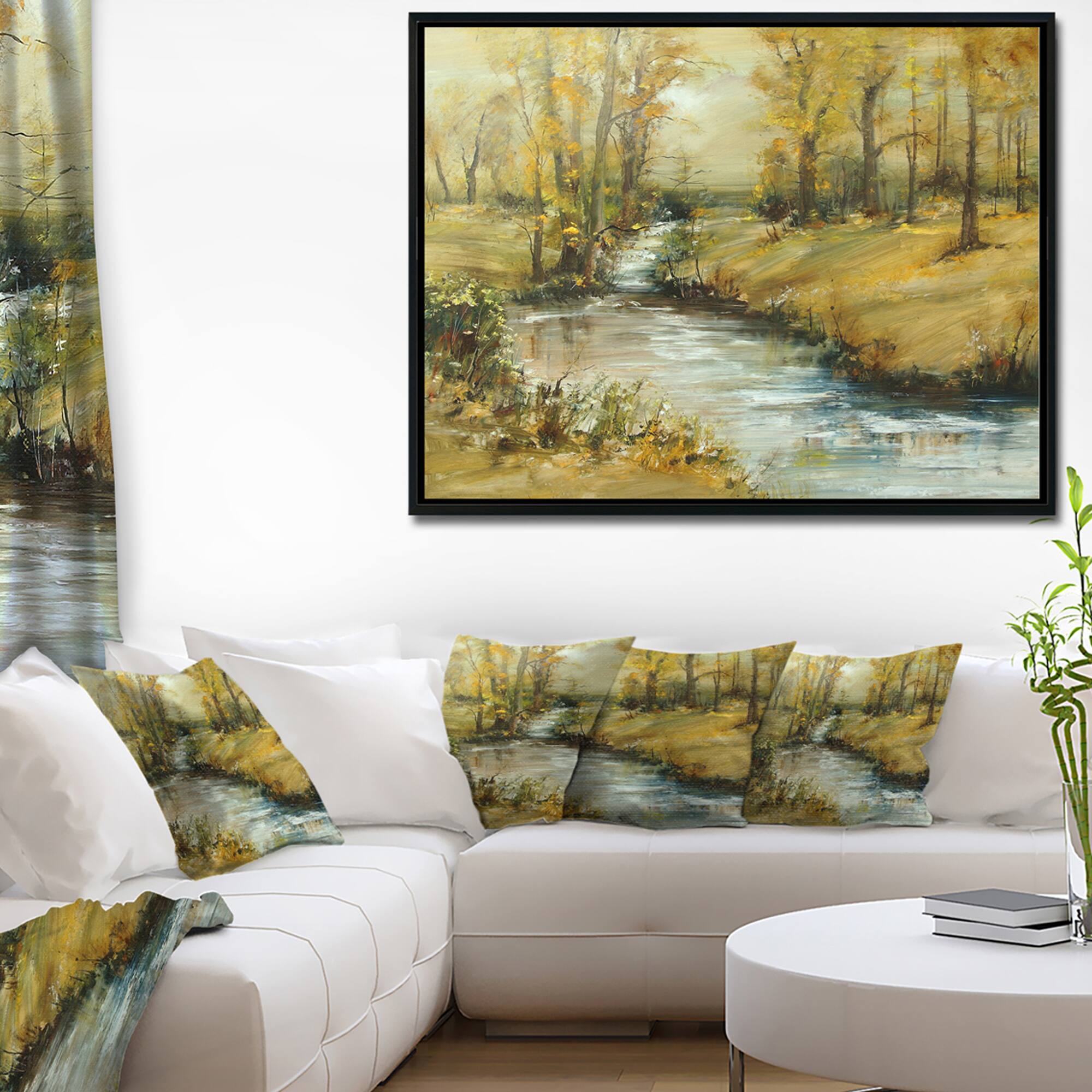 Designart - Brook in Autumn Oil Painting