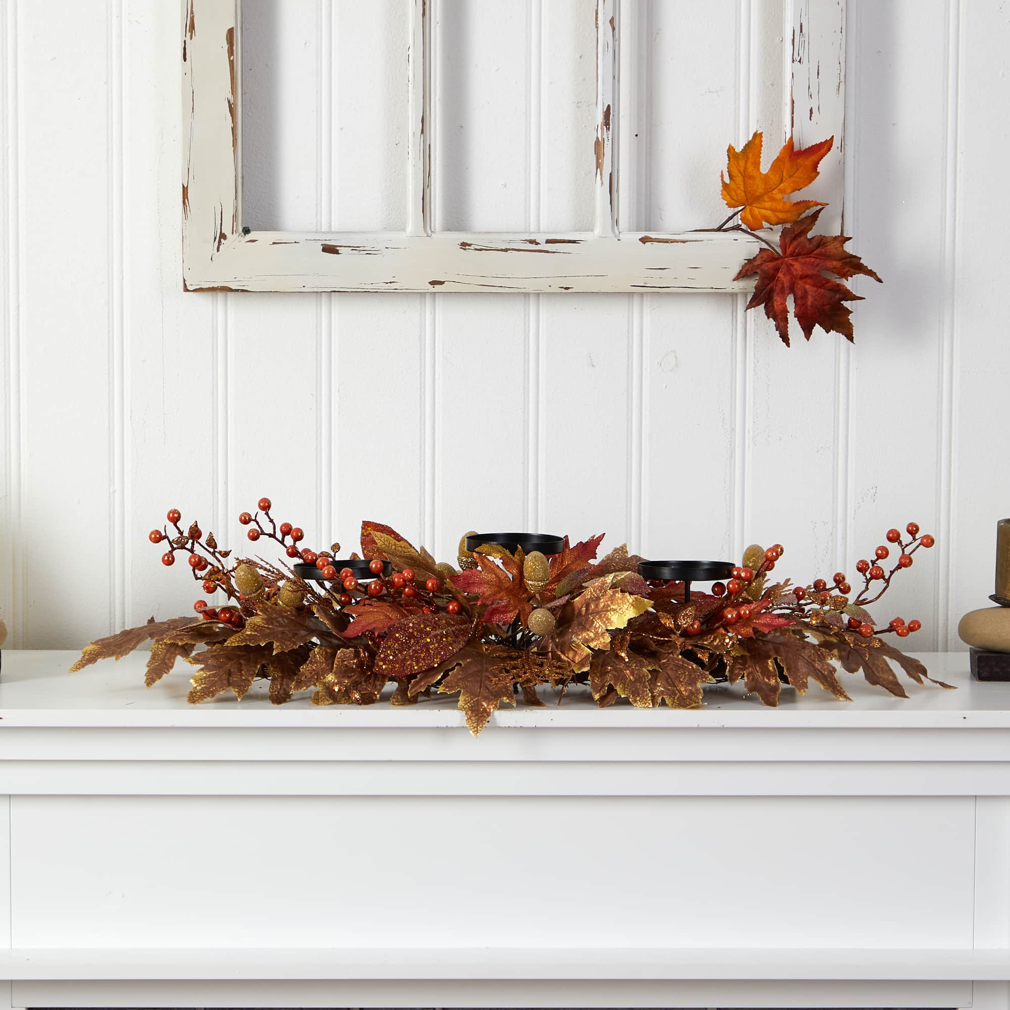 36" Maple Leaves & Berries Fall Harvest Candelabrum Arrangement