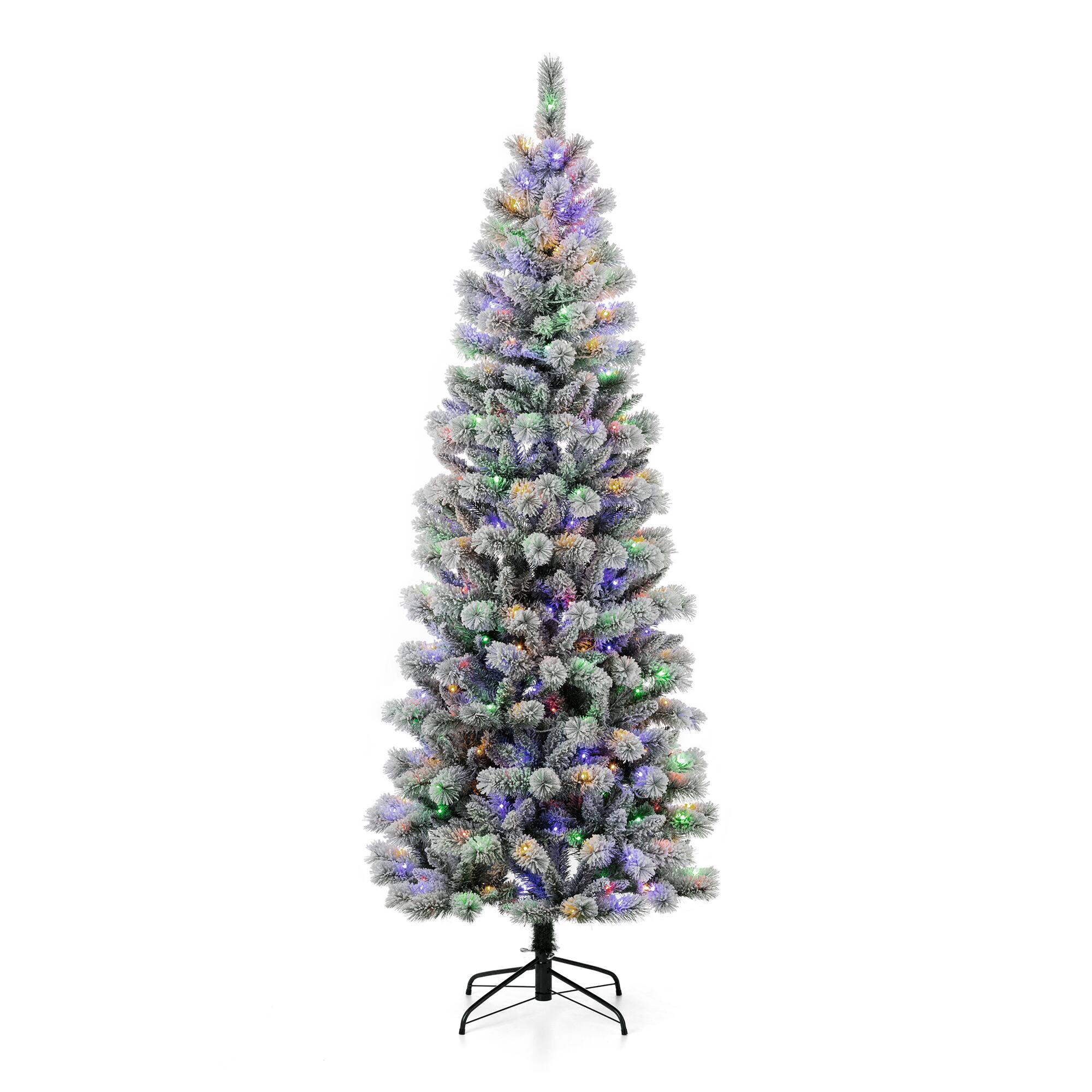 7.5ft Pre-Lit Flocked Pine Artificial Christmas Tree, Color Changing LED Lights