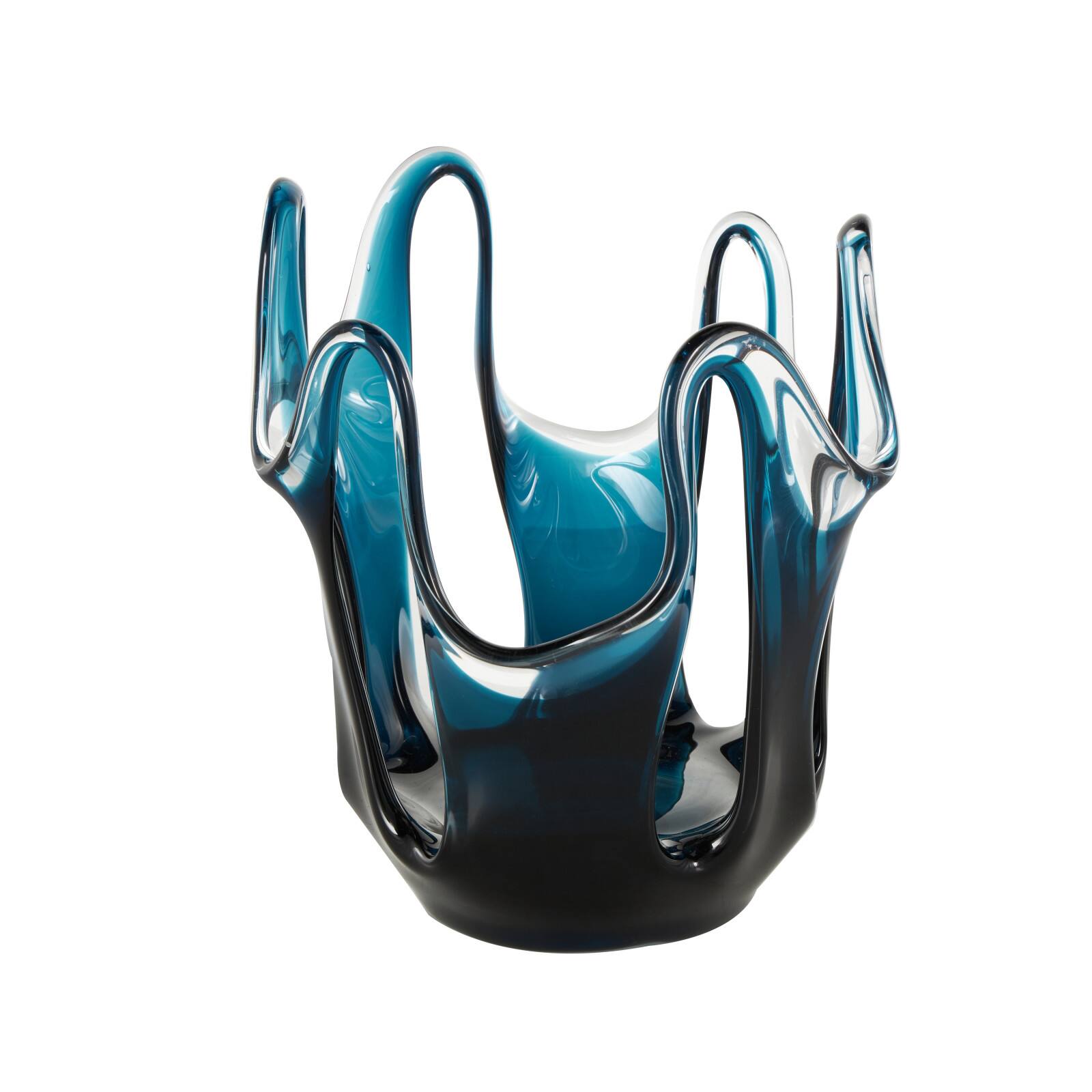 Ivory and Iris Blue Glass Abstract Ombre Decorative Vase with Wavy Oval Cutouts