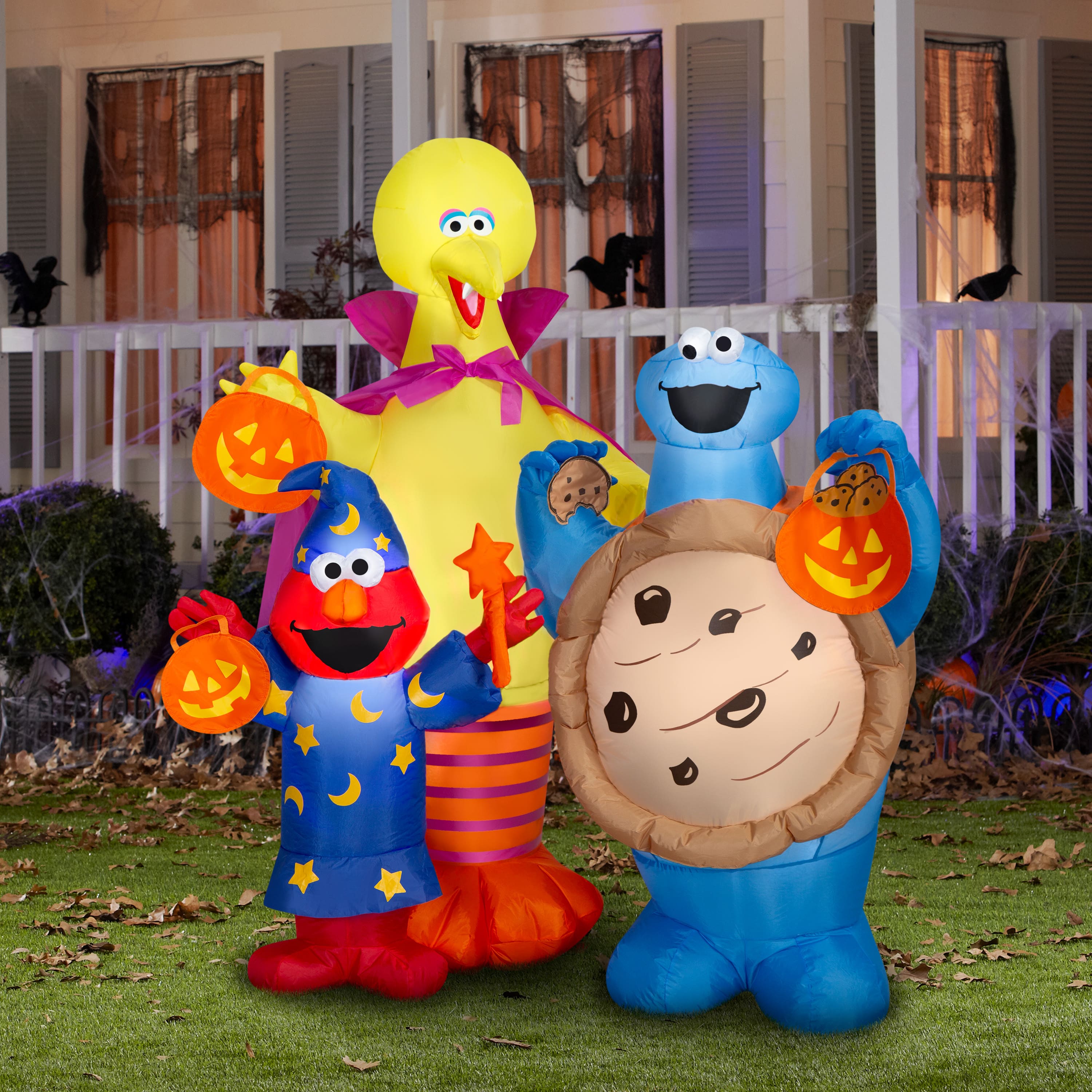 5ft. Ariblown® Inflatable Sesame Street Halloween Scene with Elmo, Big Bird & Cookie Monster Lighted Décor