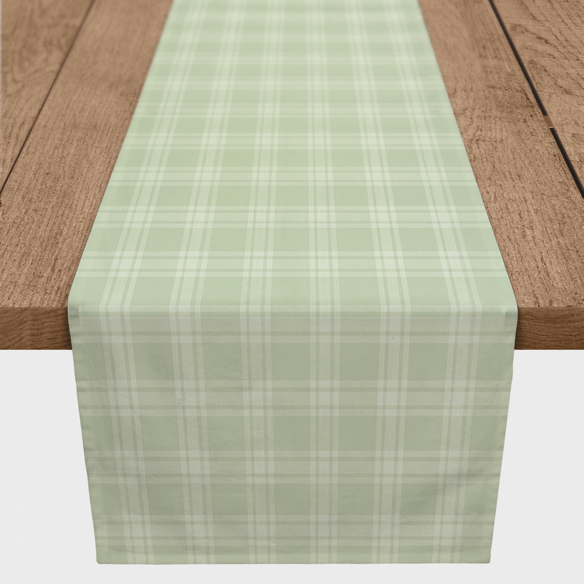 Green Plaid Pattern 2 16" x 90" Poly Twill Table Runner