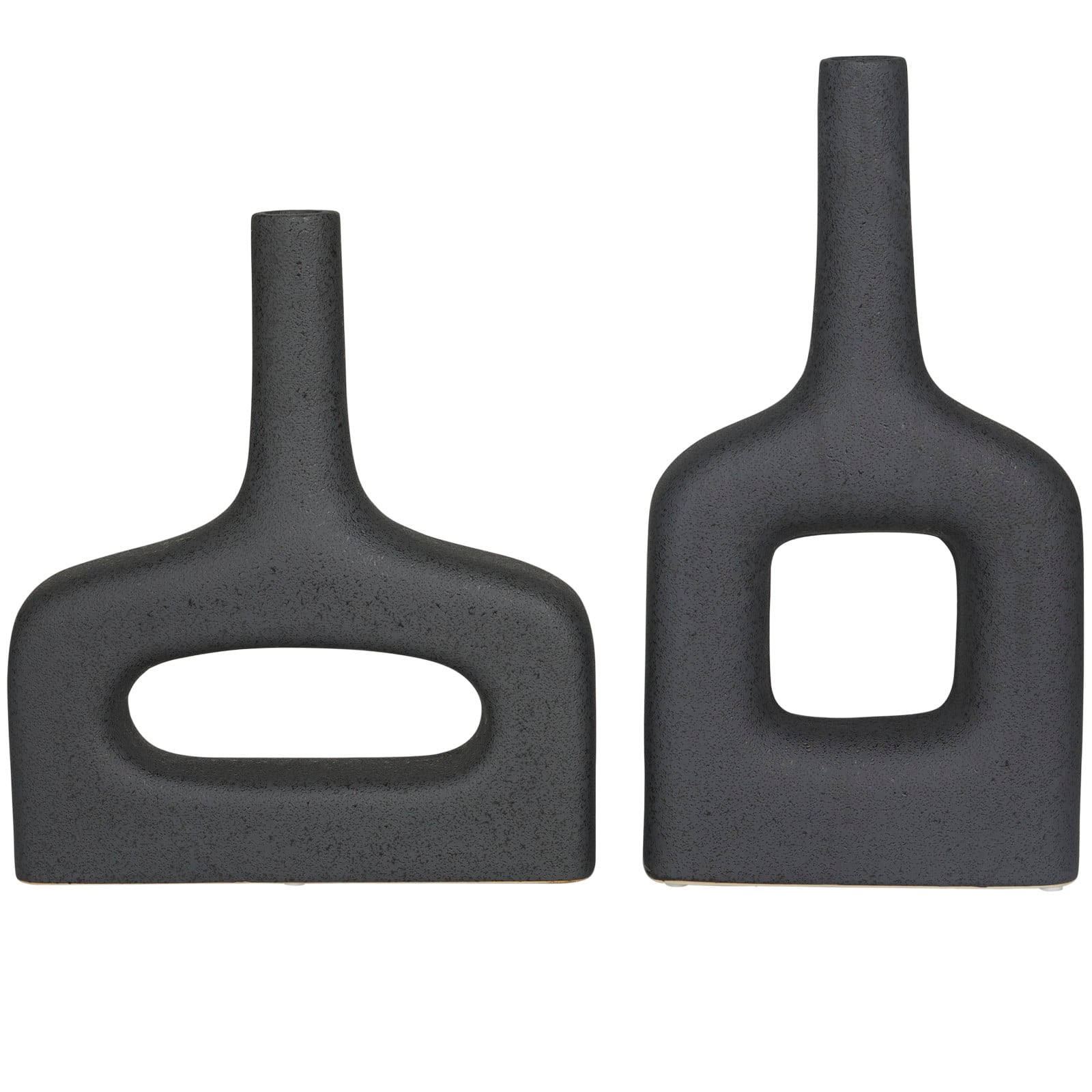 CosmoLiving by Cosmopolitan Black Ceramic Donut Shaped Vase Set of 2 16", 13"