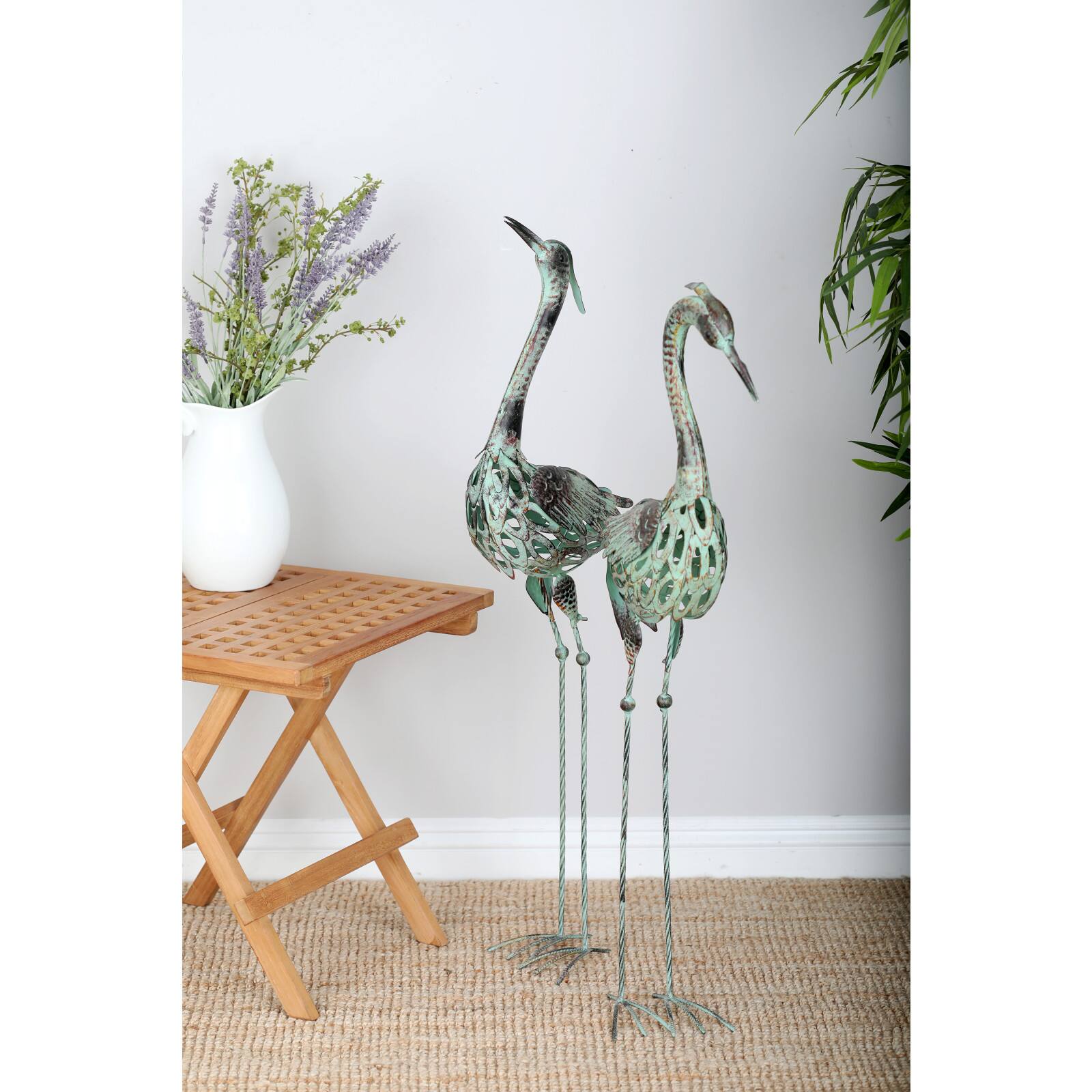 Set of 2 Green Metal Coastal Garden Sculpture, 40", 38"