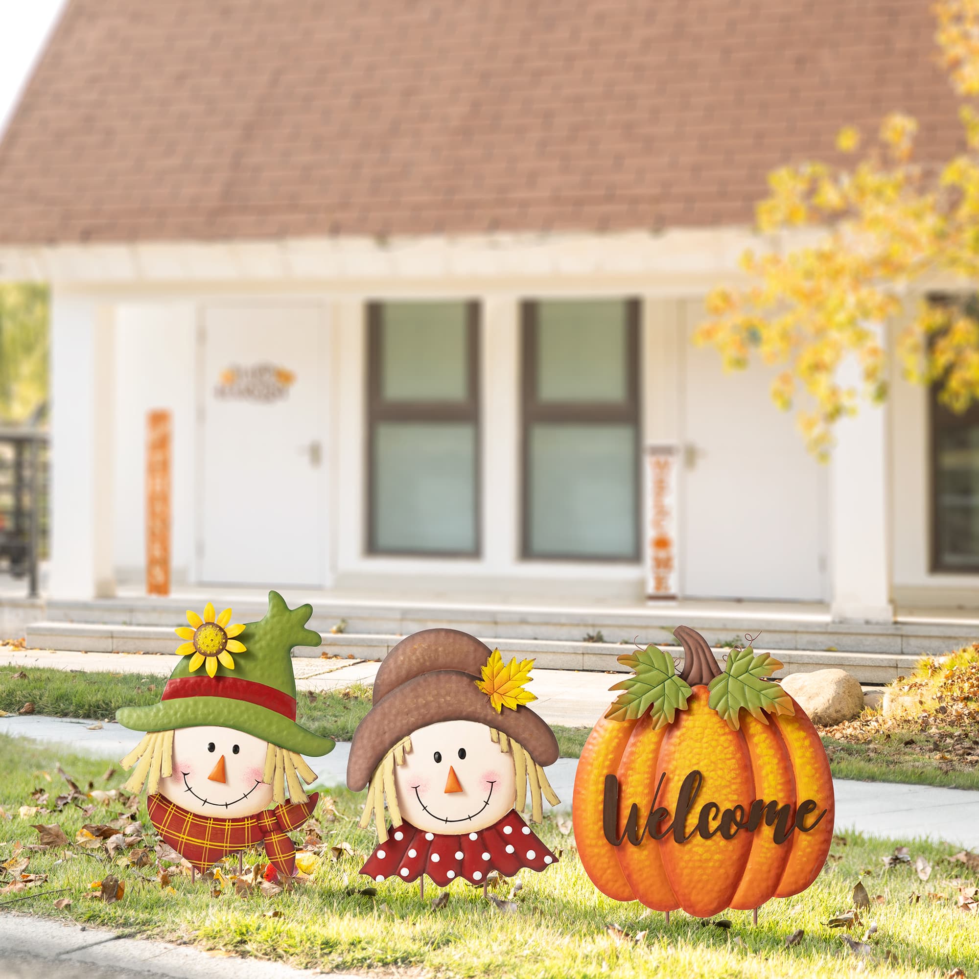 Glitzhome® 4ft. Fall Metal Stacked Scarecrow Yard Stake