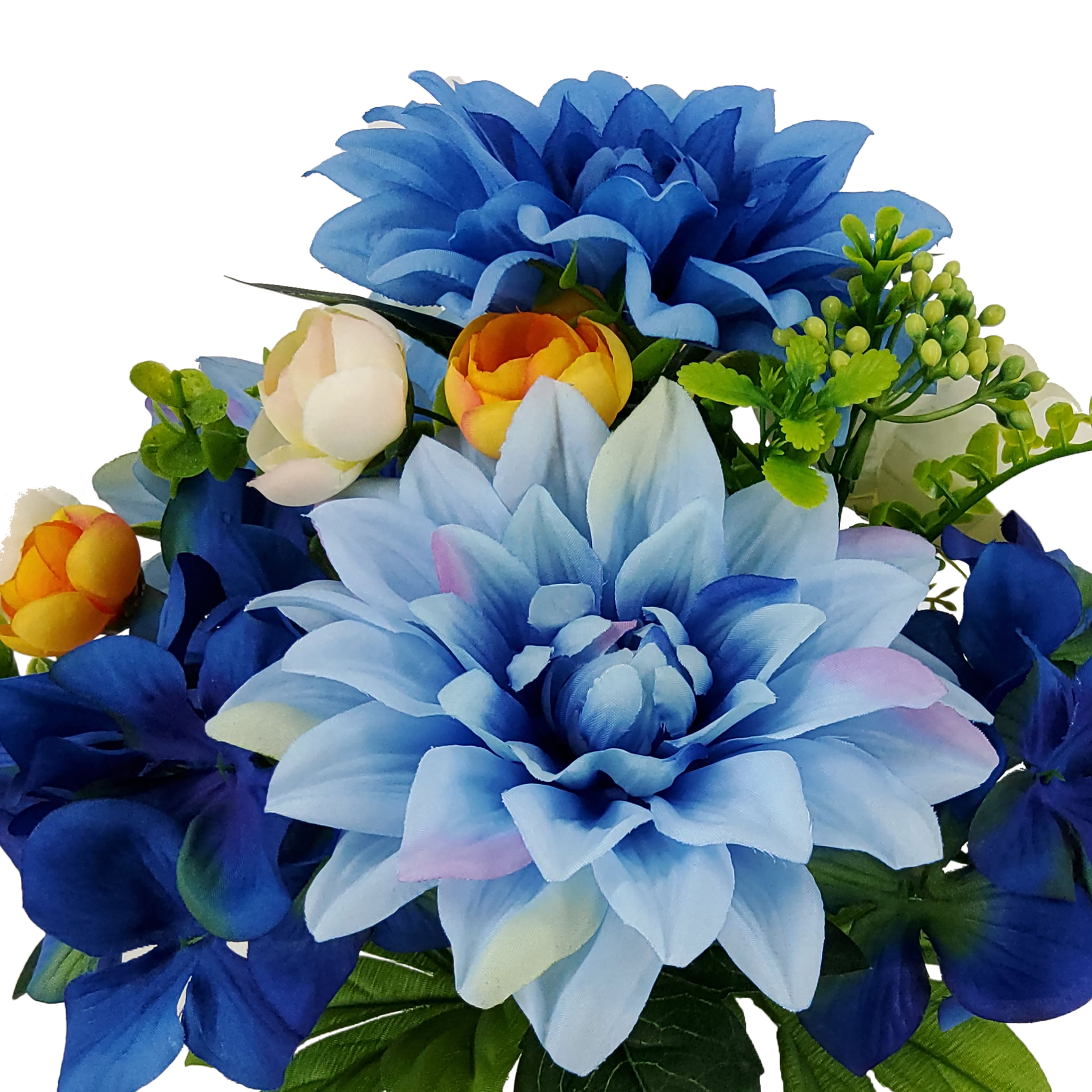 14" Blue & Yellow Dahlia, Hydrangea & Peony Bush by Ashland®