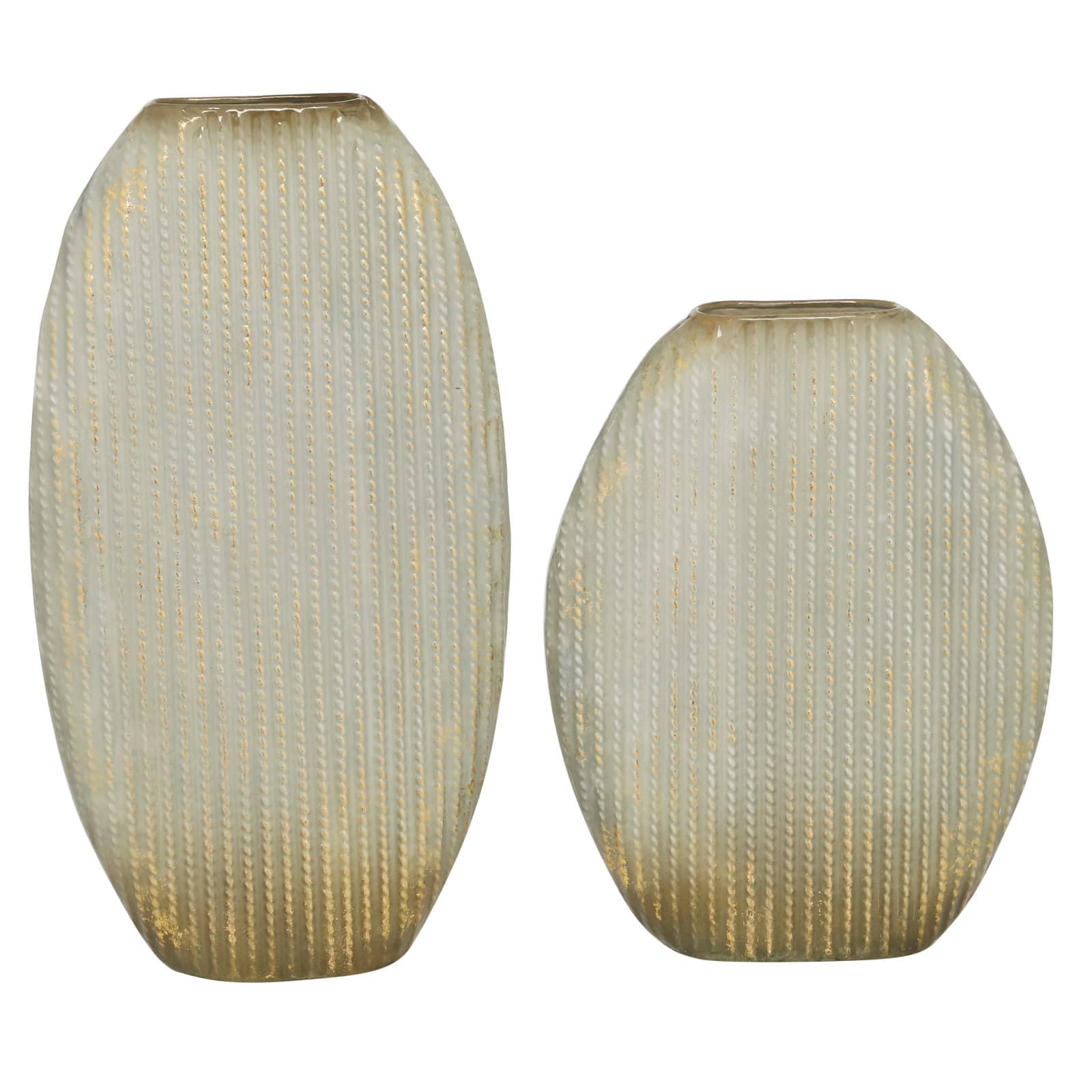 Set of 2 Gold Metal Contemporary Vase, 12", 16"