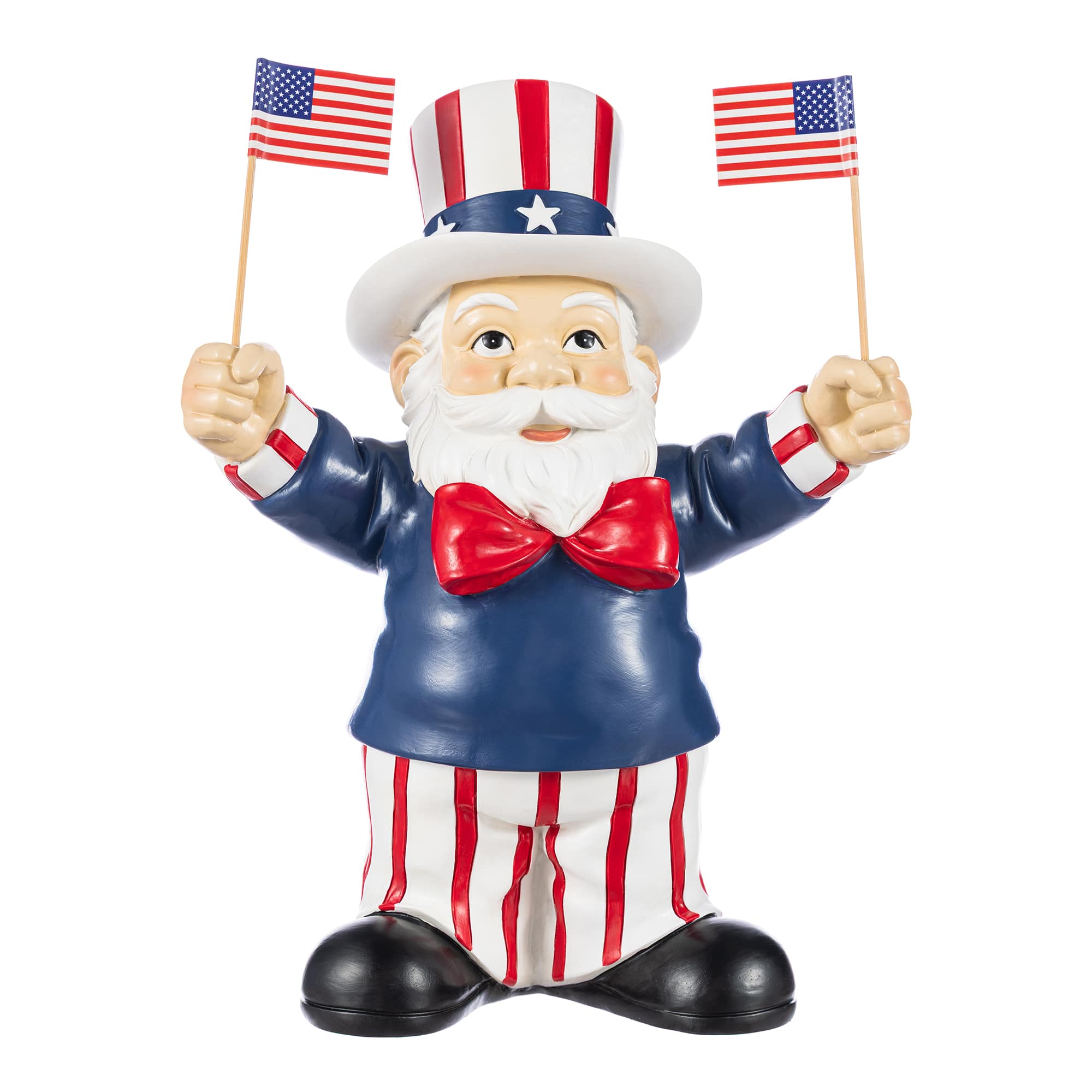 Glitzhome® 9" Patriotic Americana Polyresin Santa Holding Flags Table Decor