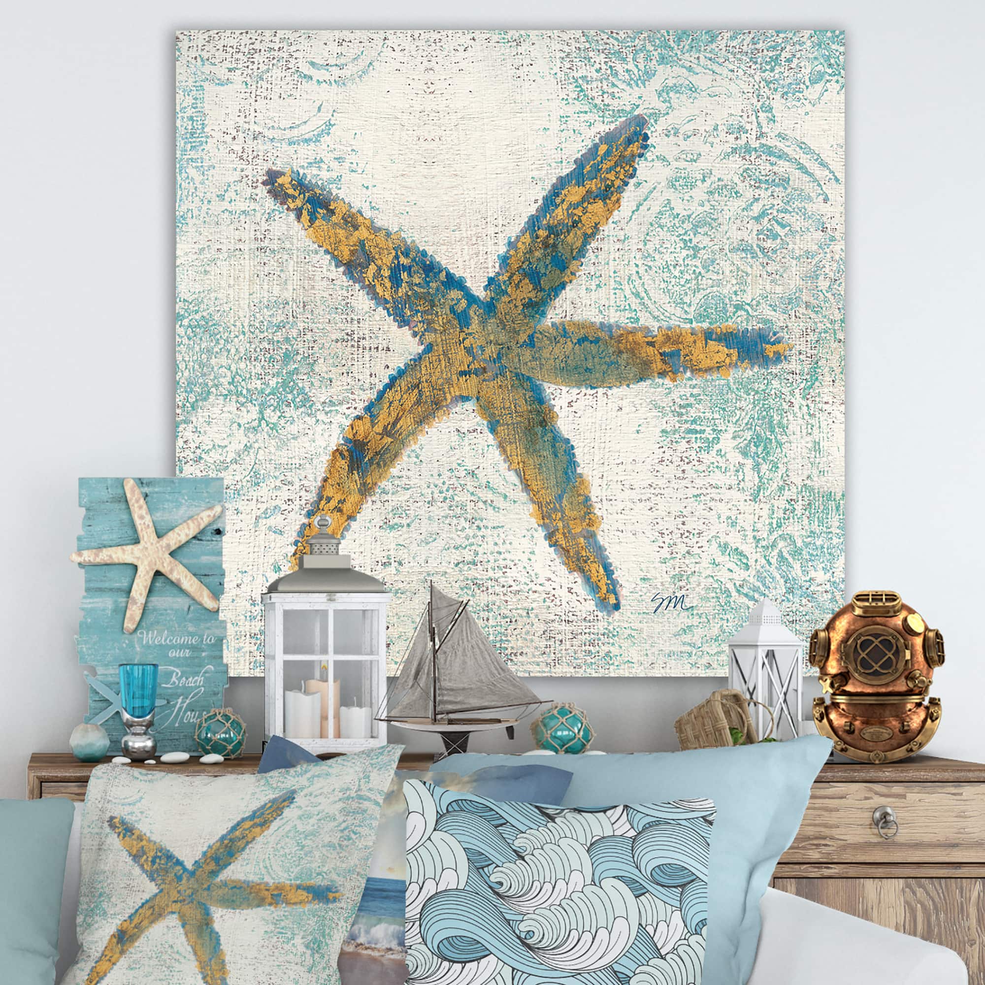 Designart - Coastal Pastel seashells III - Vintage Nautical Canvas Art