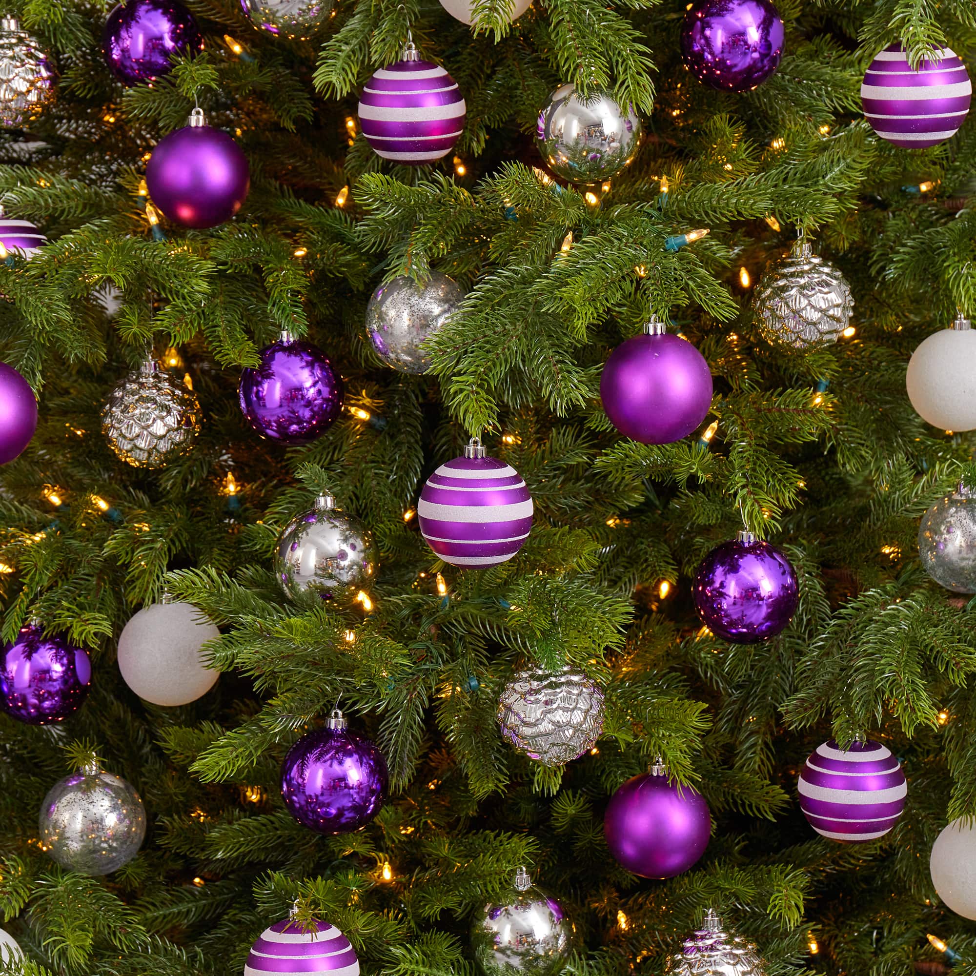 64ct. 3" Purple & Silver Shatterproof Ball Ornaments
