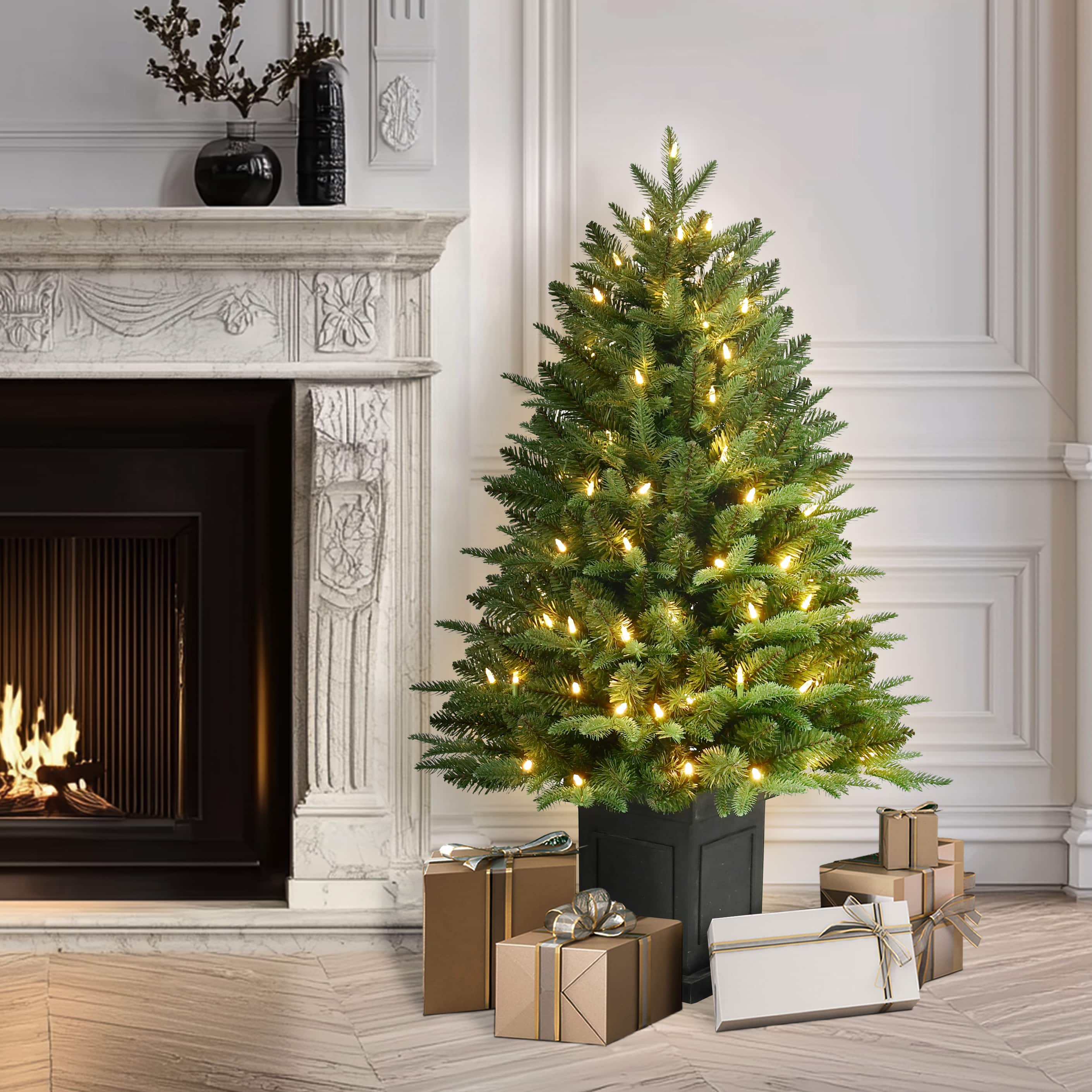 Puleo International 4ft. Pre-Lit Fraser Fir Potted Artificial Christmas Tree