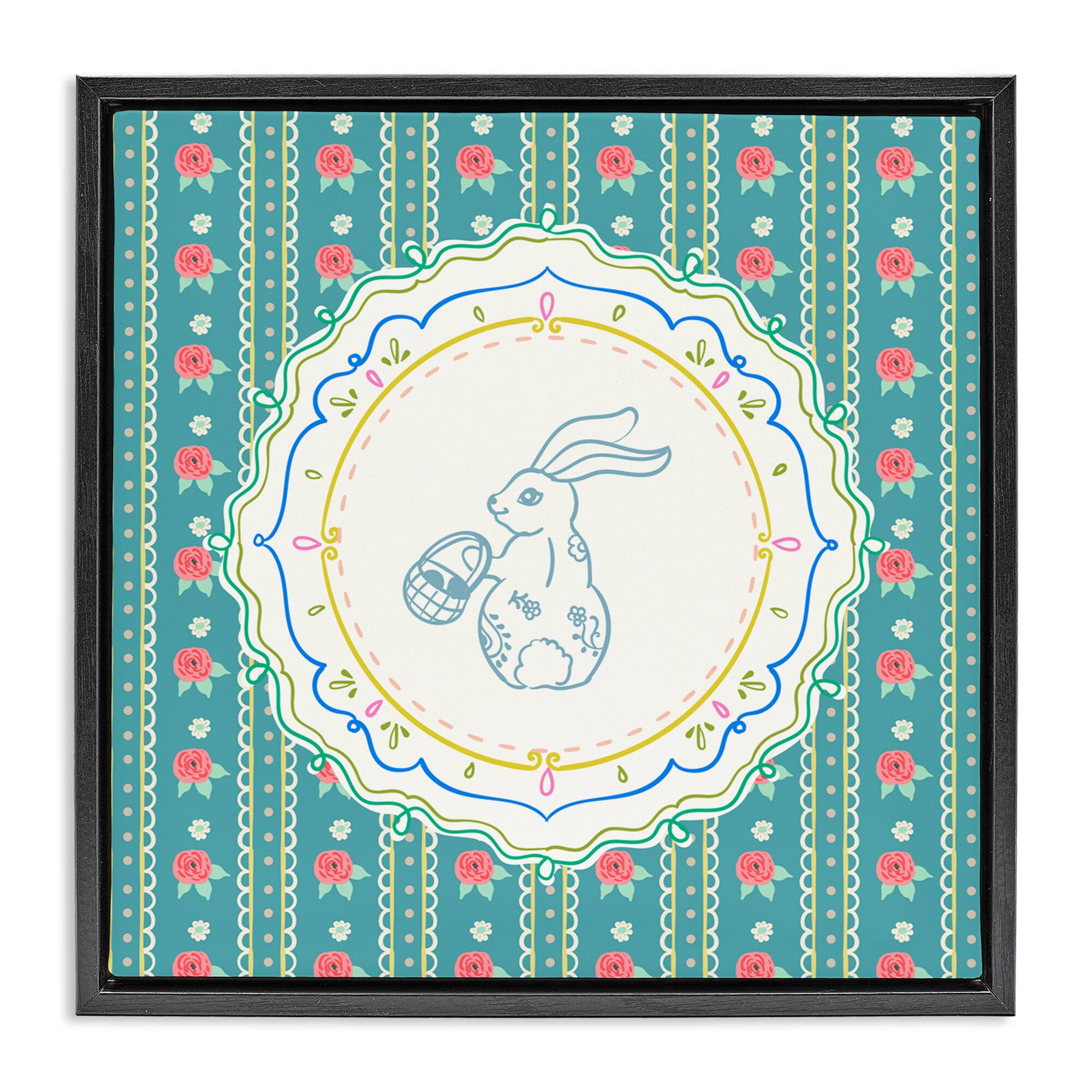 Stupell Industries Flower Stripes Pattern Bunny Floating Frame Wall Art