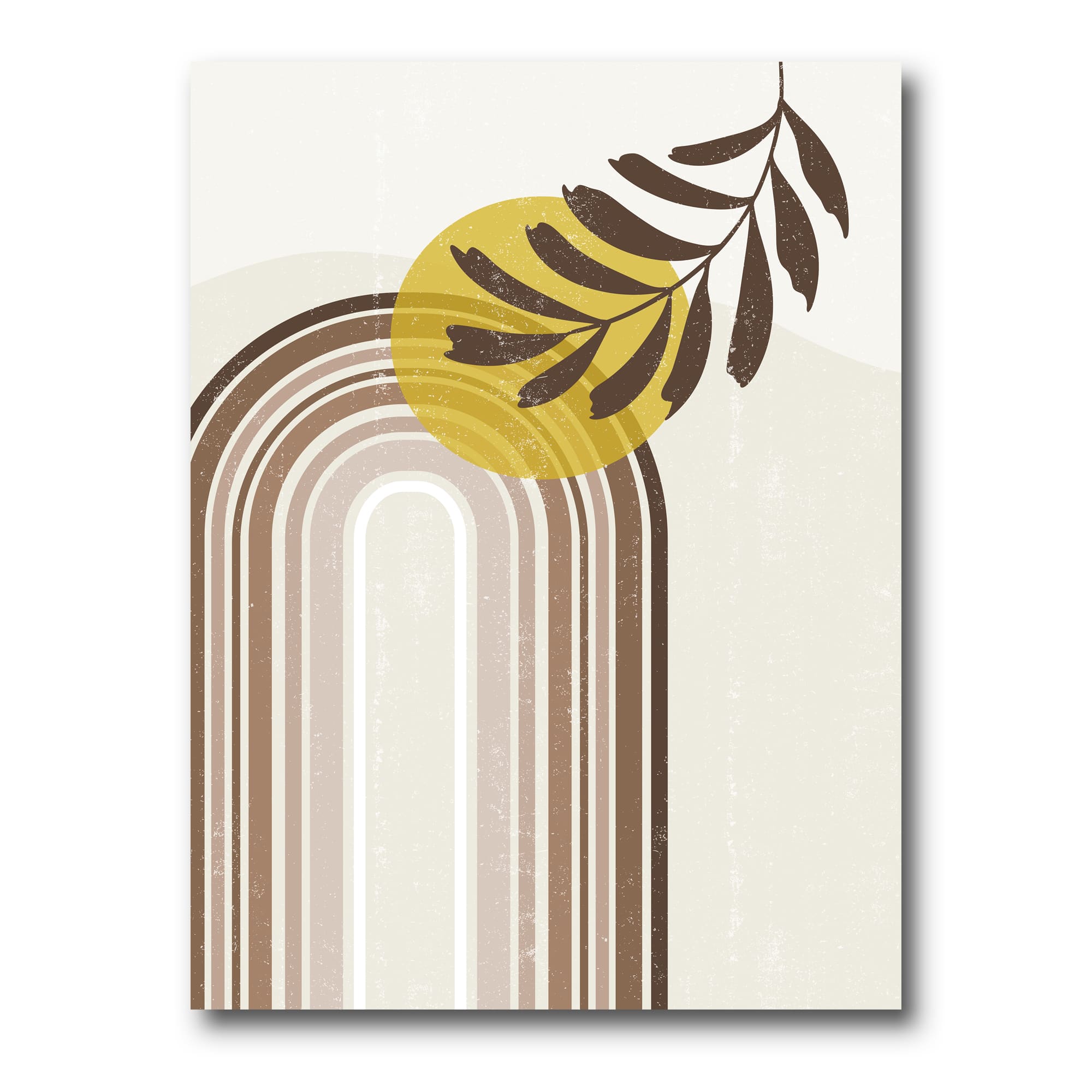 Designart - Abstract Sun and Moon With Leaf In Earth Tones - Modern Canvas Wall Art Print