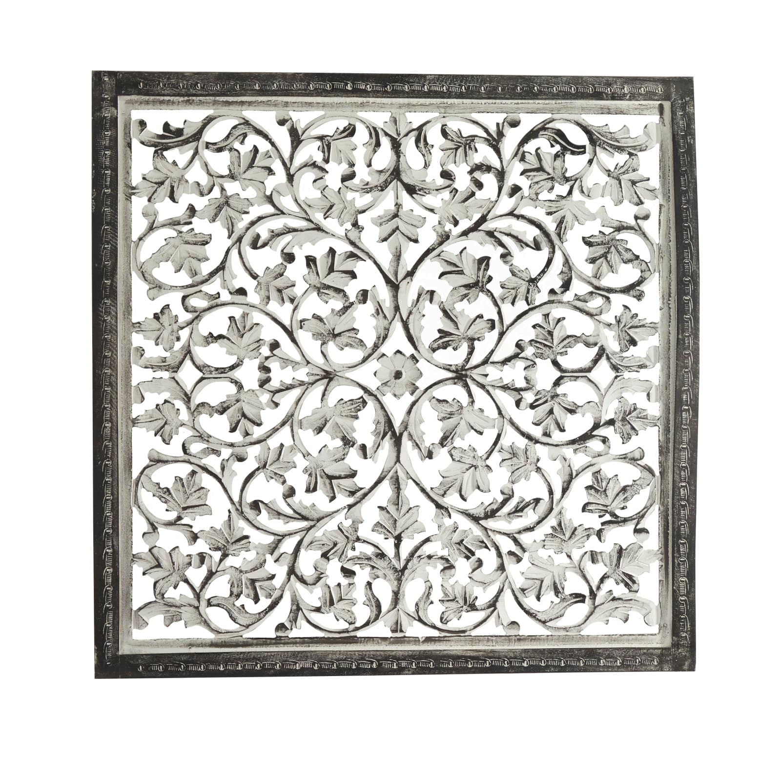 36" White Floral Mango Wood Wall Décor
