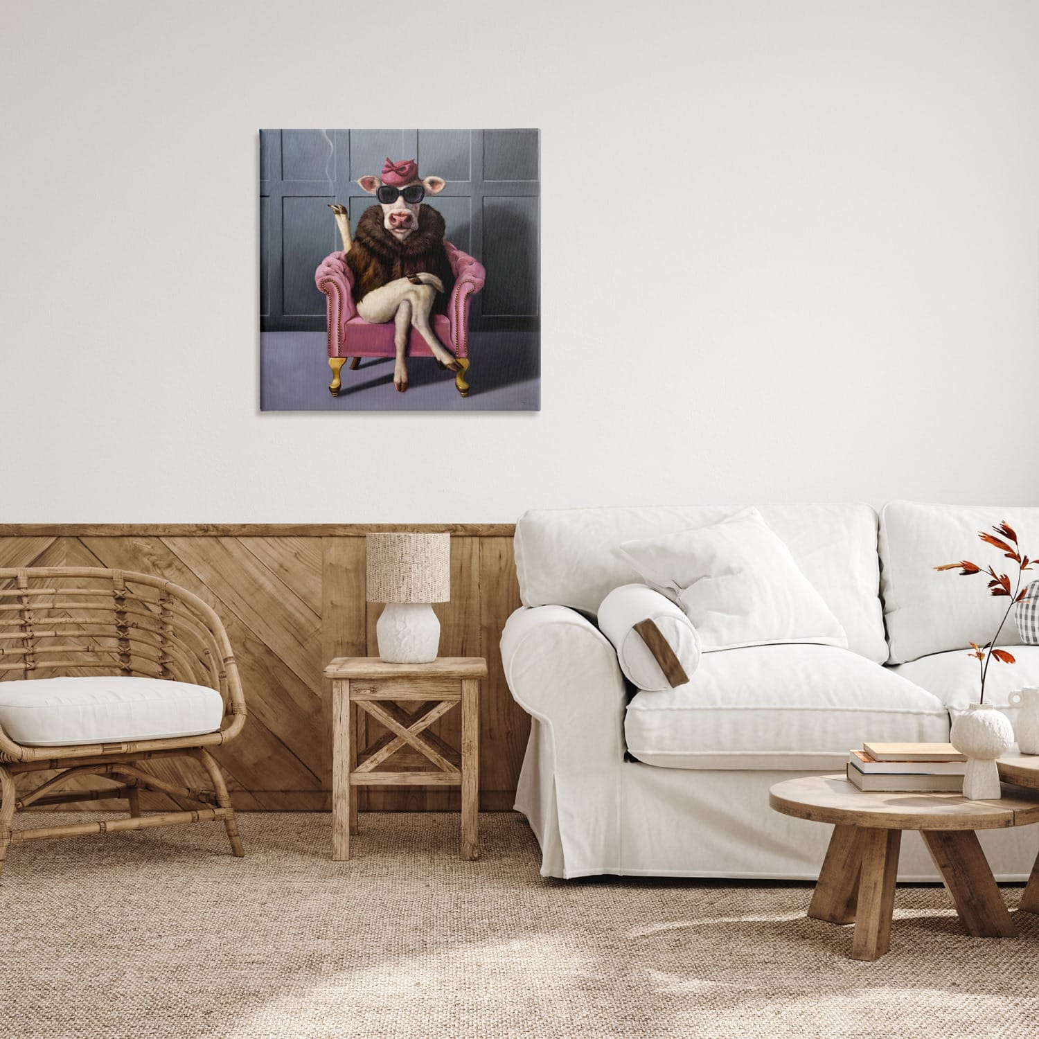 Stupell Industries Trendy Pink Glam Cow Canvas Wall Art