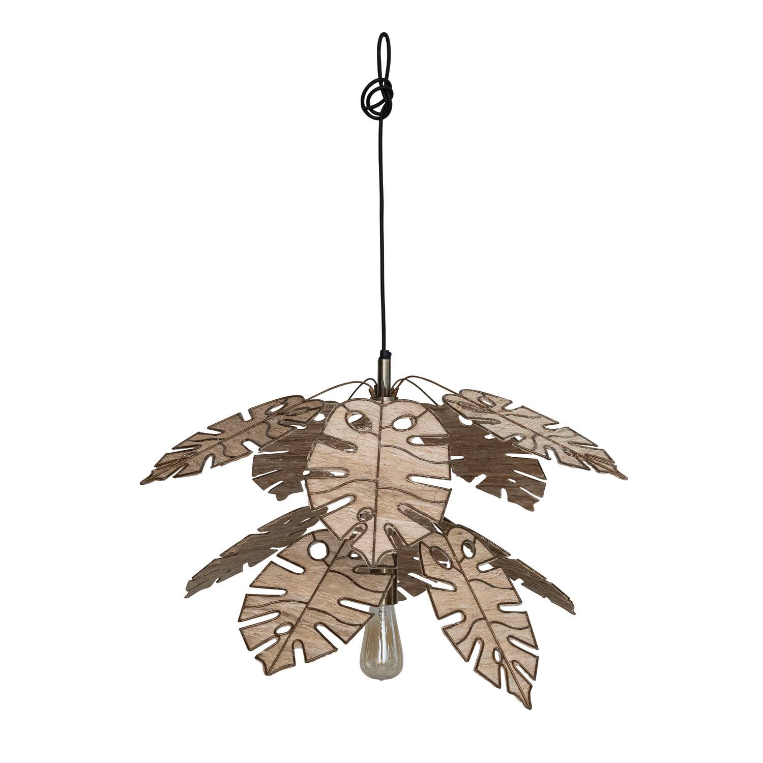 Hello Honey® Antique Brass Finish & Natural Round Metal & Banana Fiber Leaf Hanging Pendant Lamp