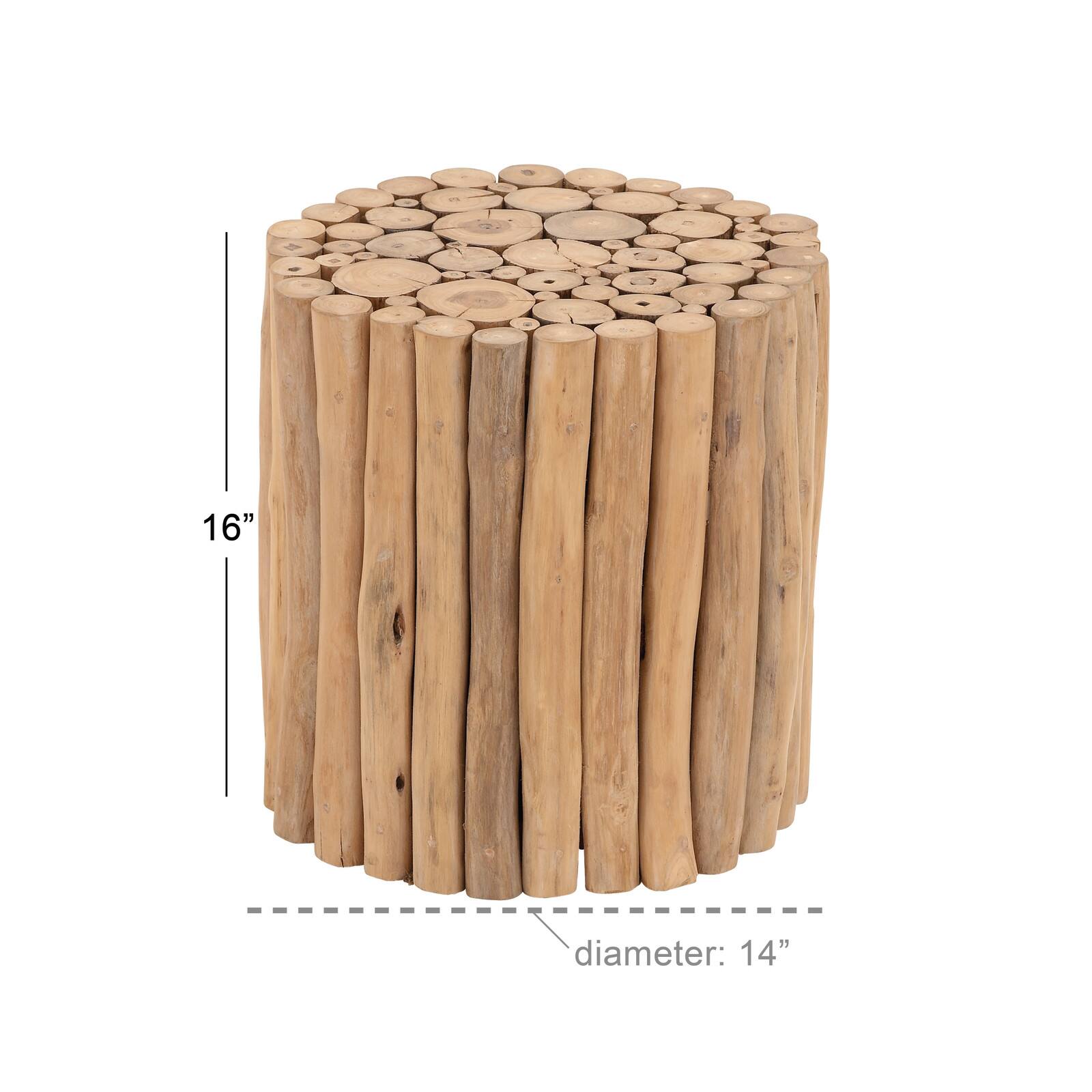 16" Brown Teak Contemporary Foot Stool
