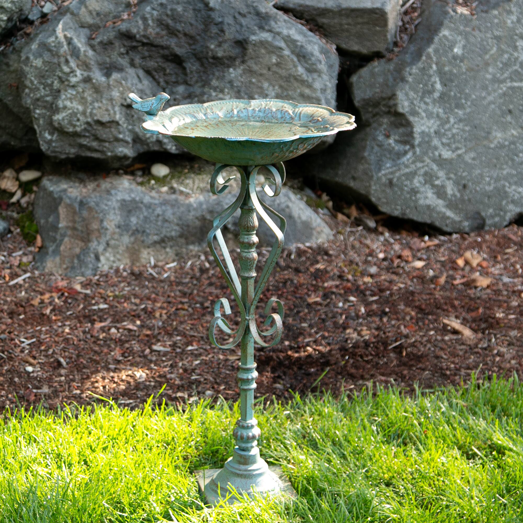 27" Speckled Green Birdbath